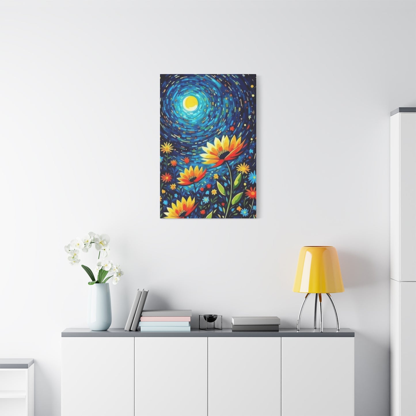 Vibrant Flowers In Moonlight Wall Art & Canvas Prints