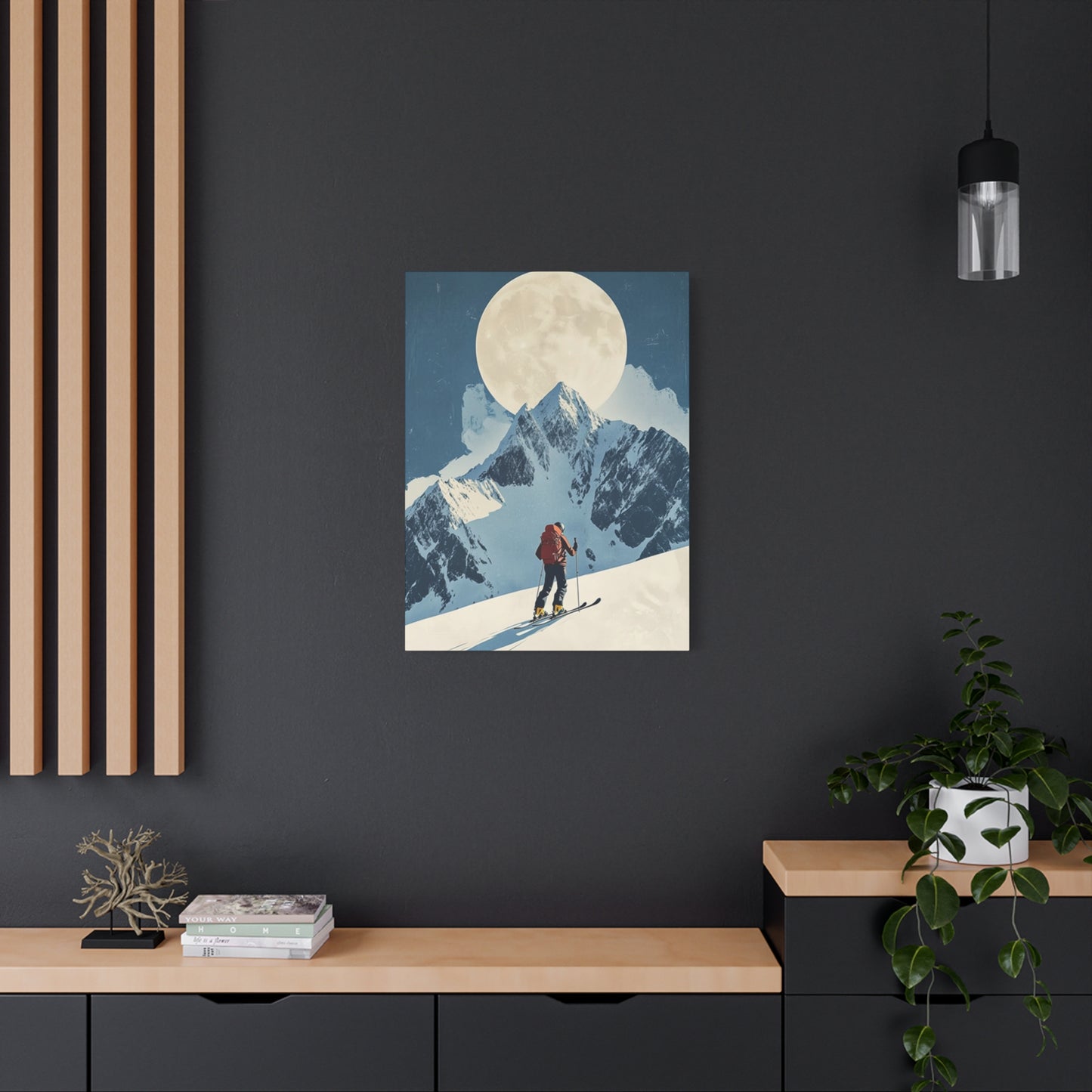 Skiing At Night With Moon Wall Art & Canvas Prints