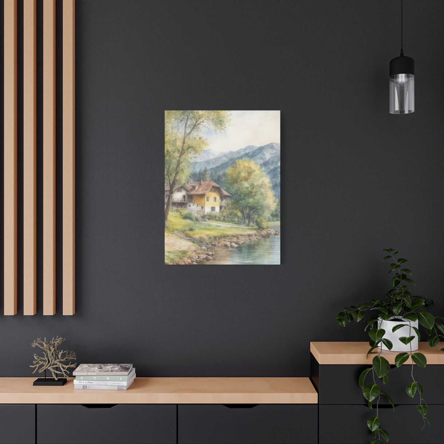 Houses By River Countryside Wall Art & Canvas Prints
