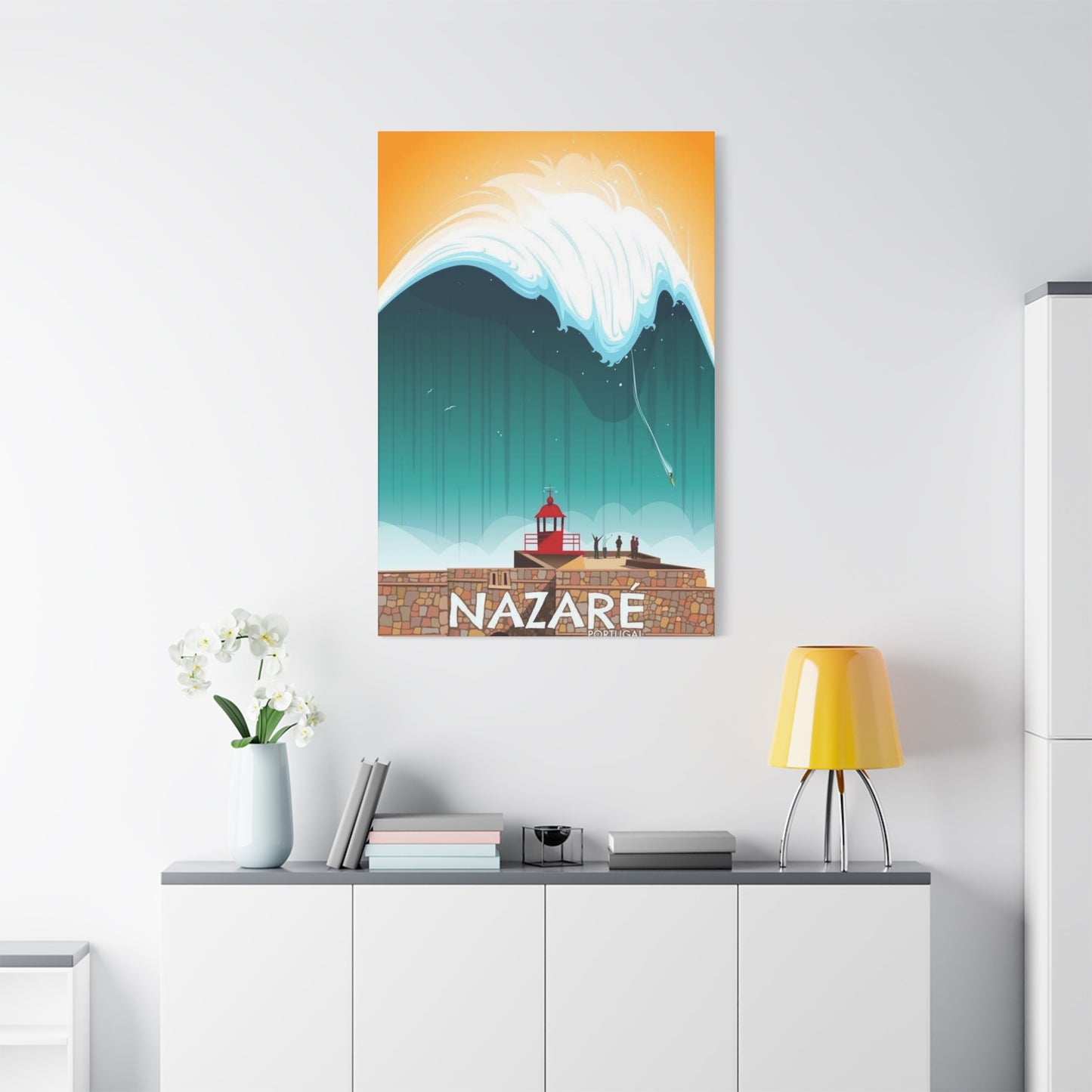 Nazare Surfing Painting Wall Art & Canvas Prints