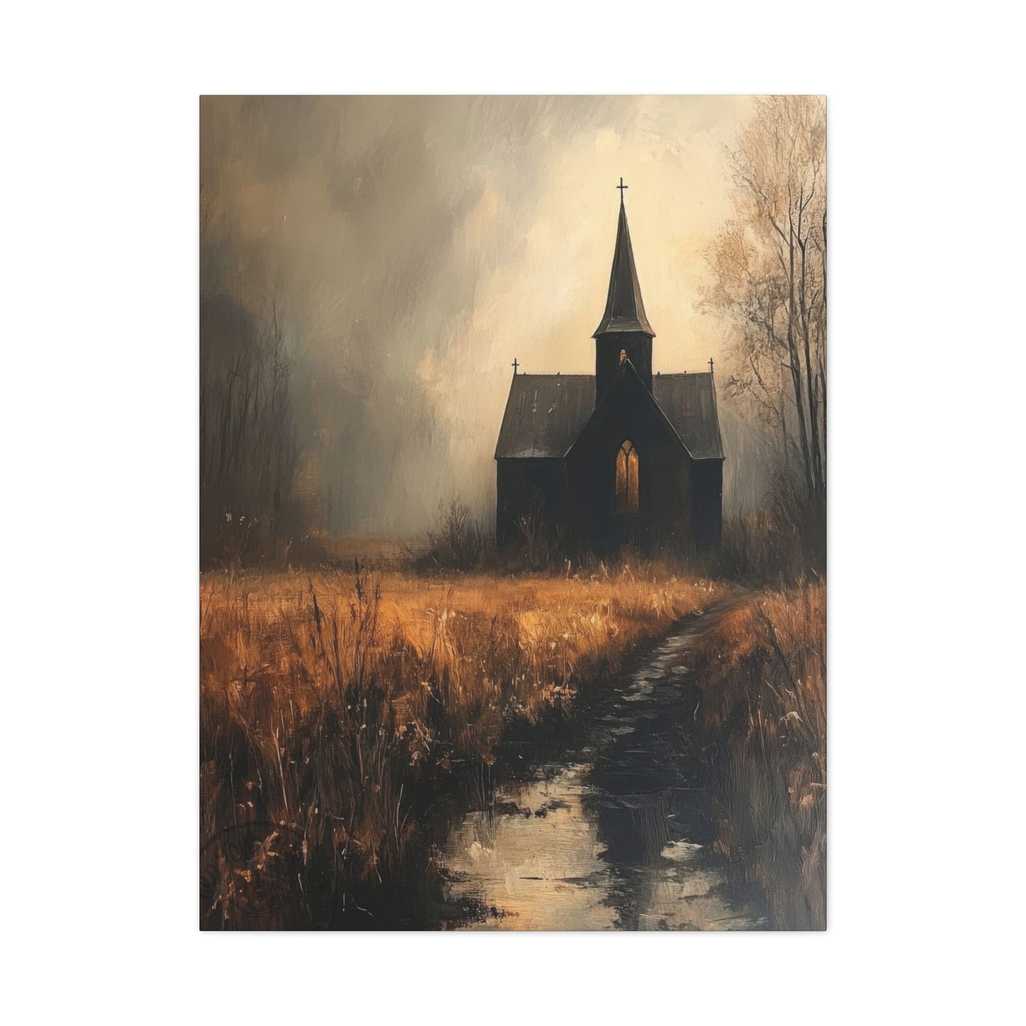 Dark Church Through Fields Wall Art & Canvas Prints