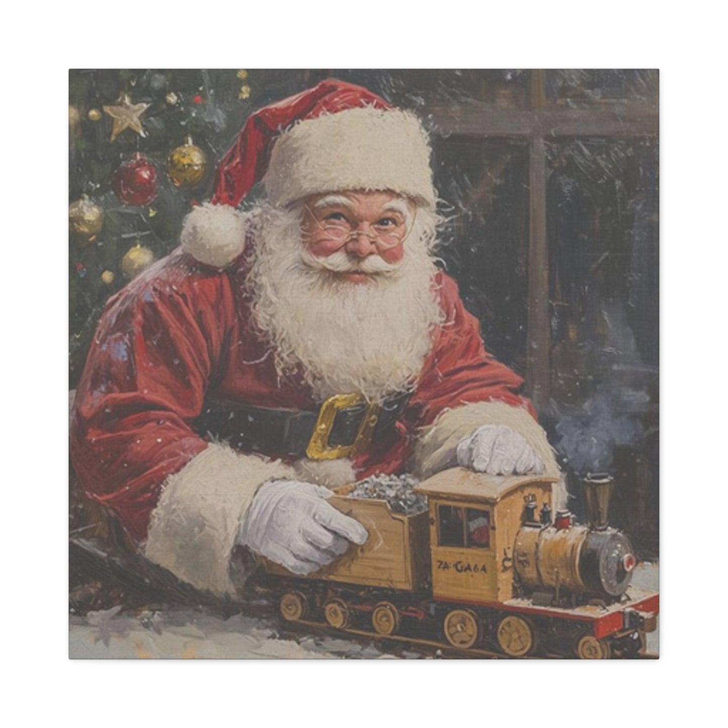 Santa With Toy Train Wall Art & Canvas Prints