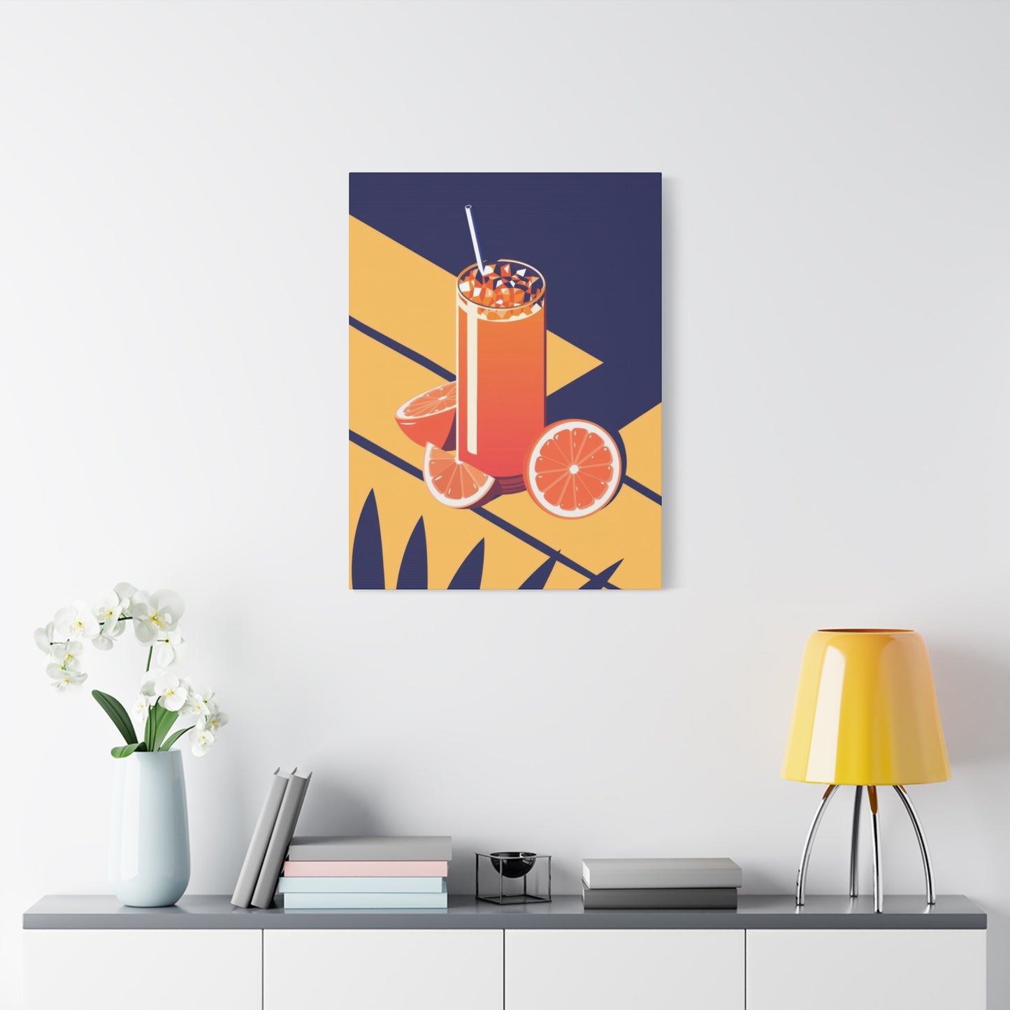 Orange Juice Blue Yellow Wall Art & Canvas Prints