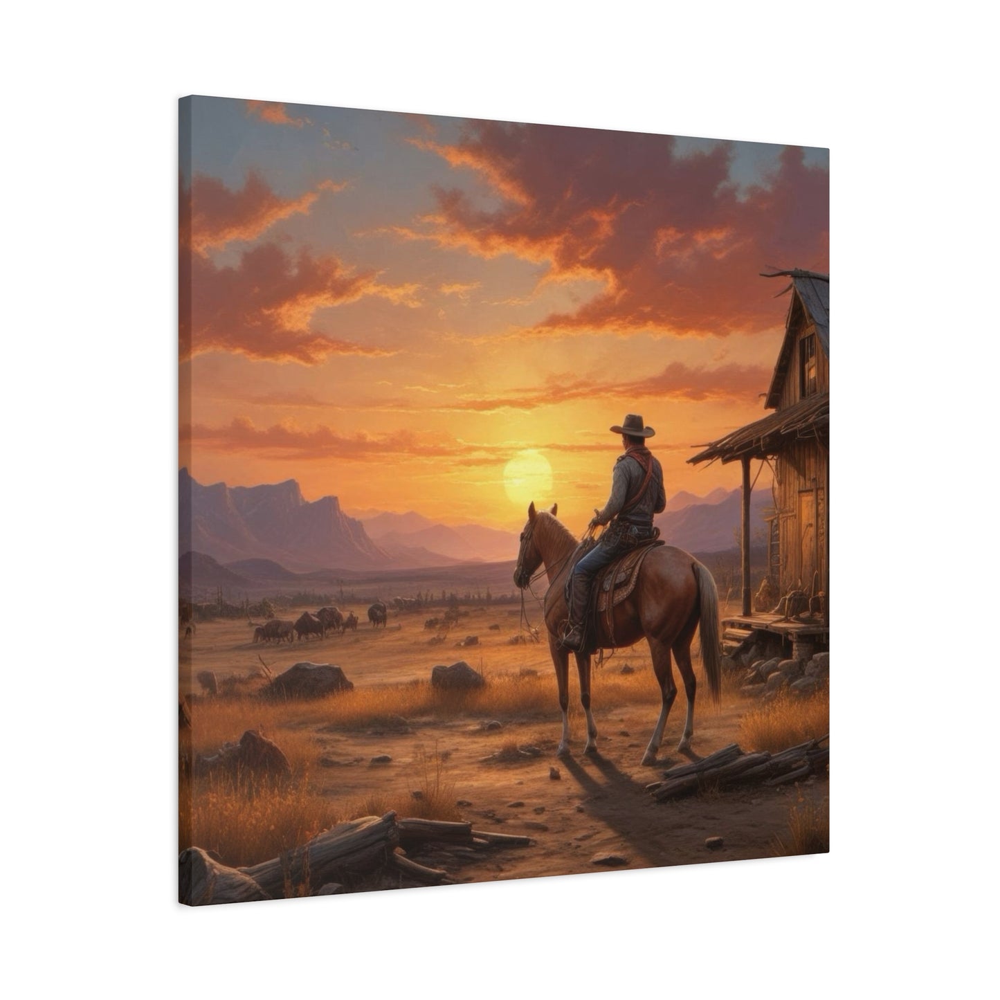 Cowboy At Sunset Wall Art & Canvas Prints