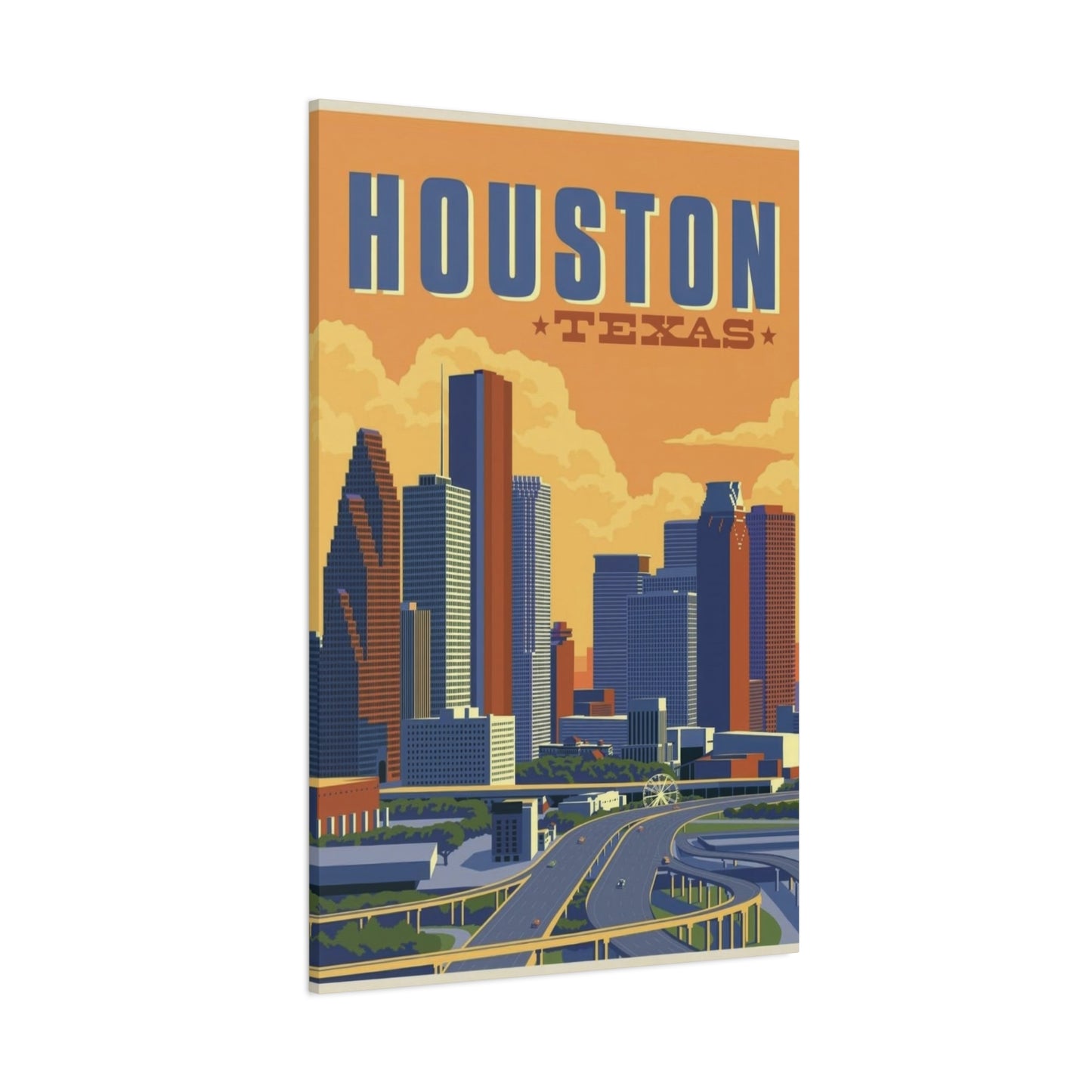 Houston Skyline Vintage Wall Art & Canvas Prints