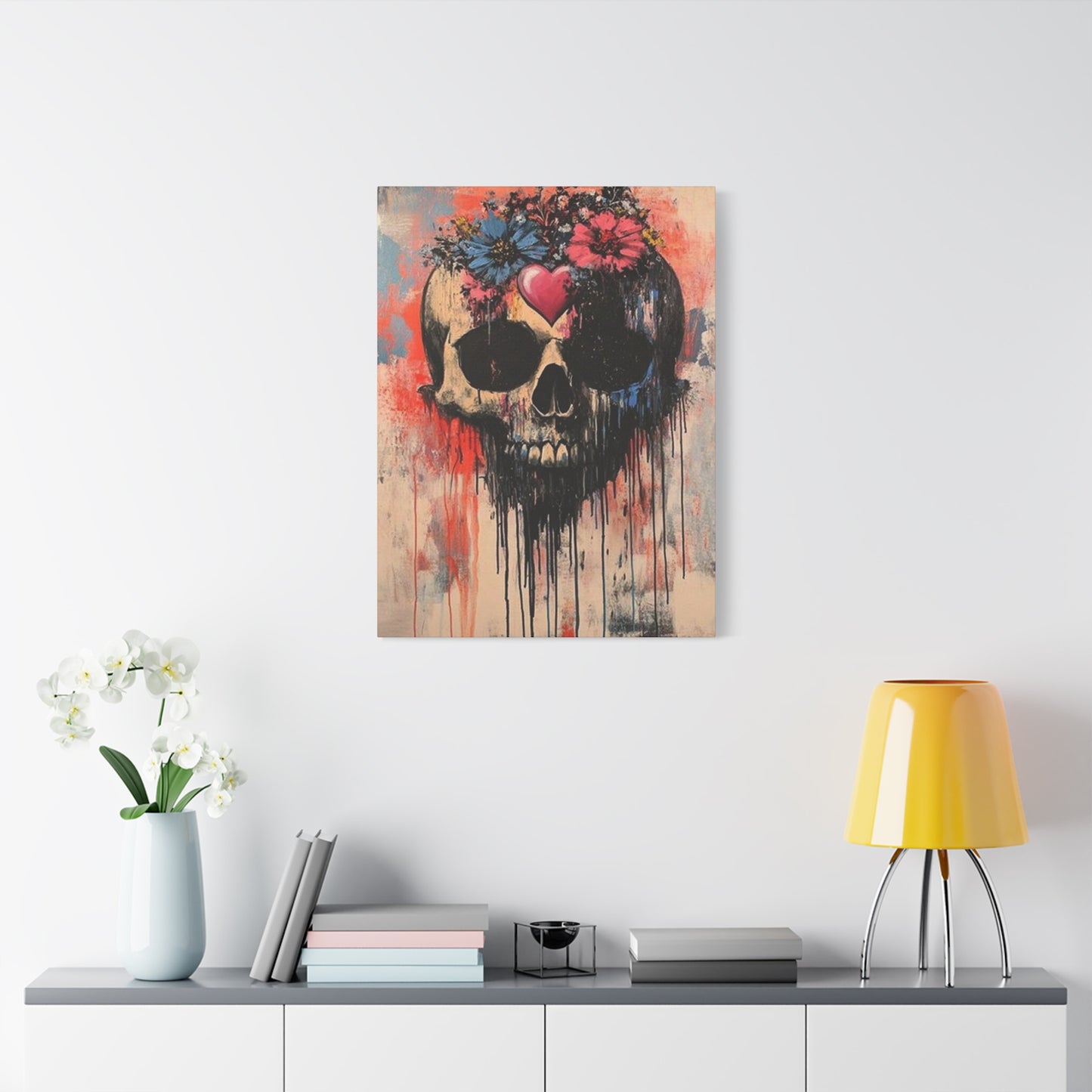 Colorful Flowers On Skull Poster Wall Art & Canvas Prints