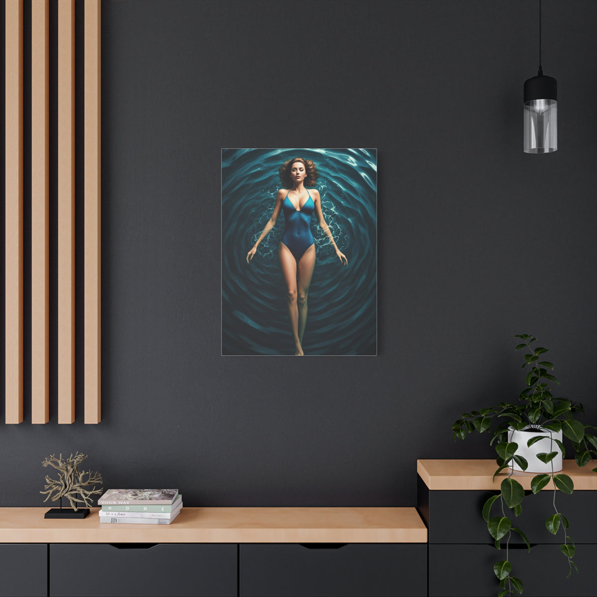 Woman Floating in Circular Blue Water Wall Art & Canvas Prints