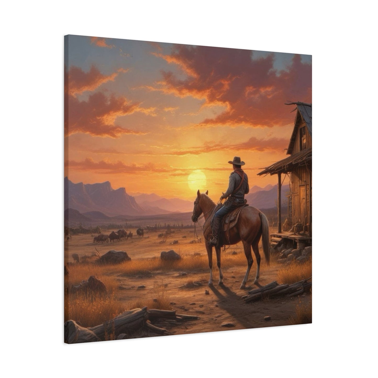 Cowboy At Sunset Wall Art & Canvas Prints