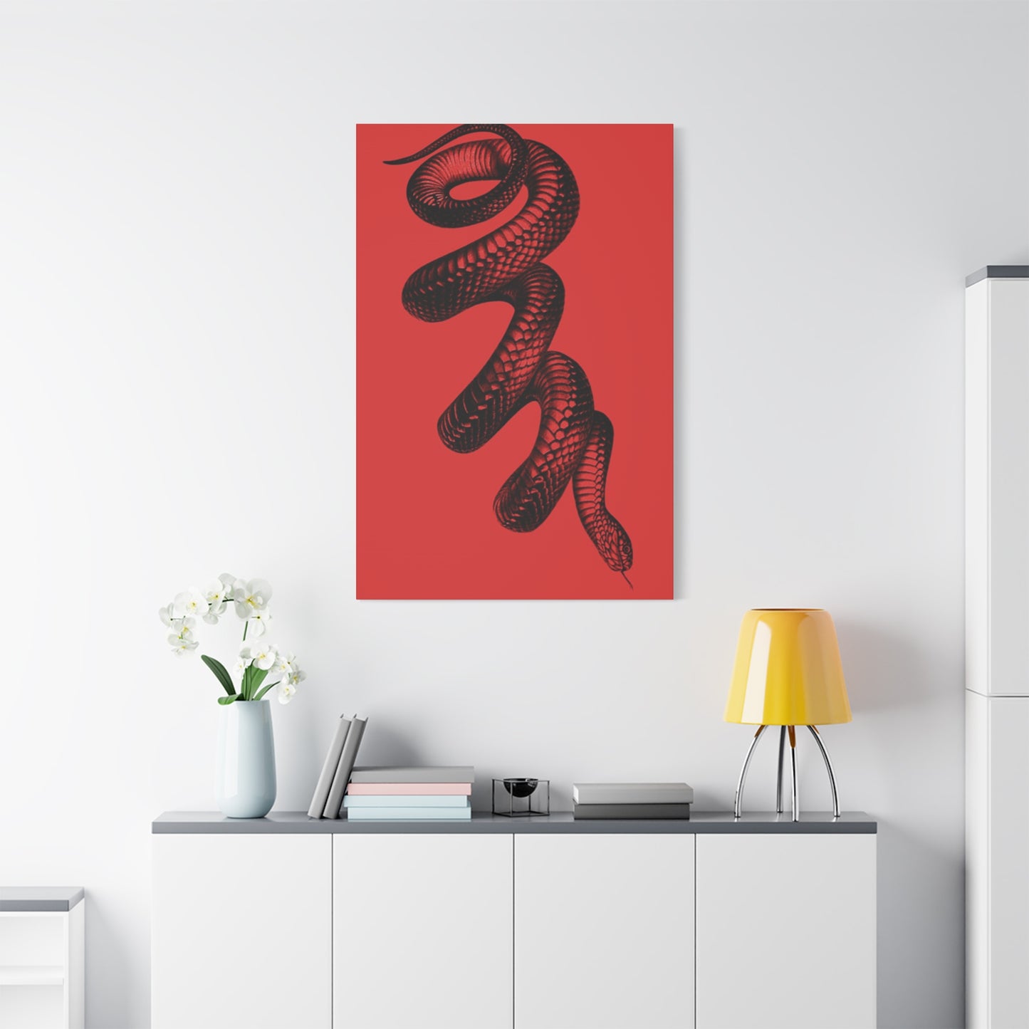 Snake On Red Wall Art & Canvas Prints
