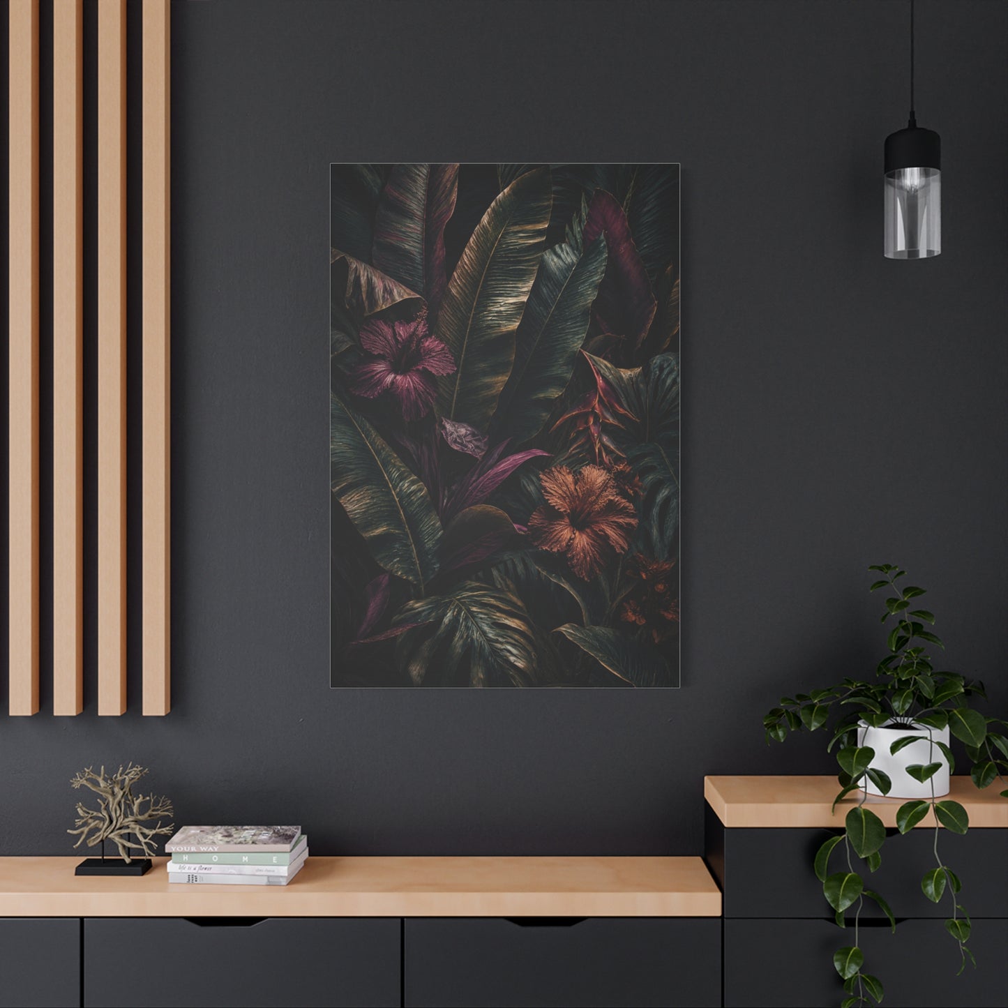 Dark Botanical Hibiscus Jungle Tropical Wall Art & Canvas Print