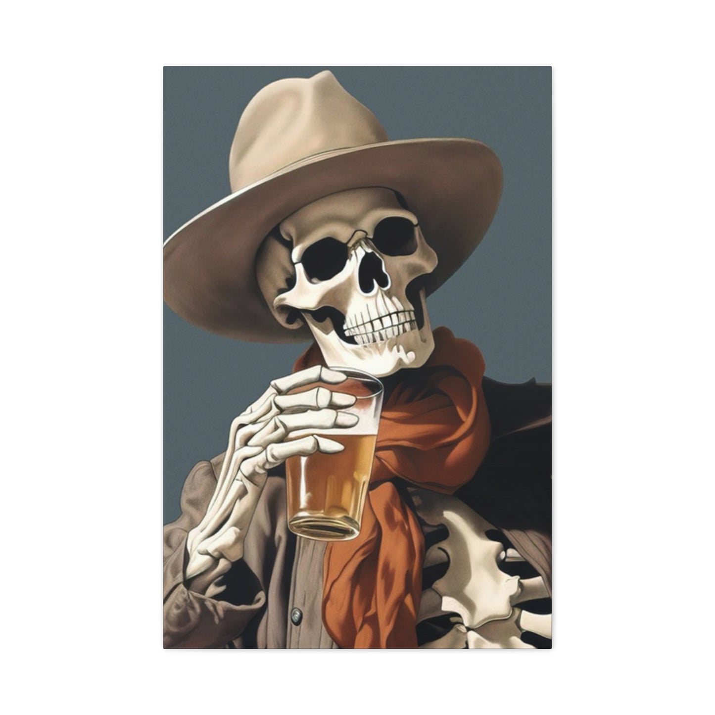 Drinking Skeleton Cowboy Wall Art & Canvas Prints
