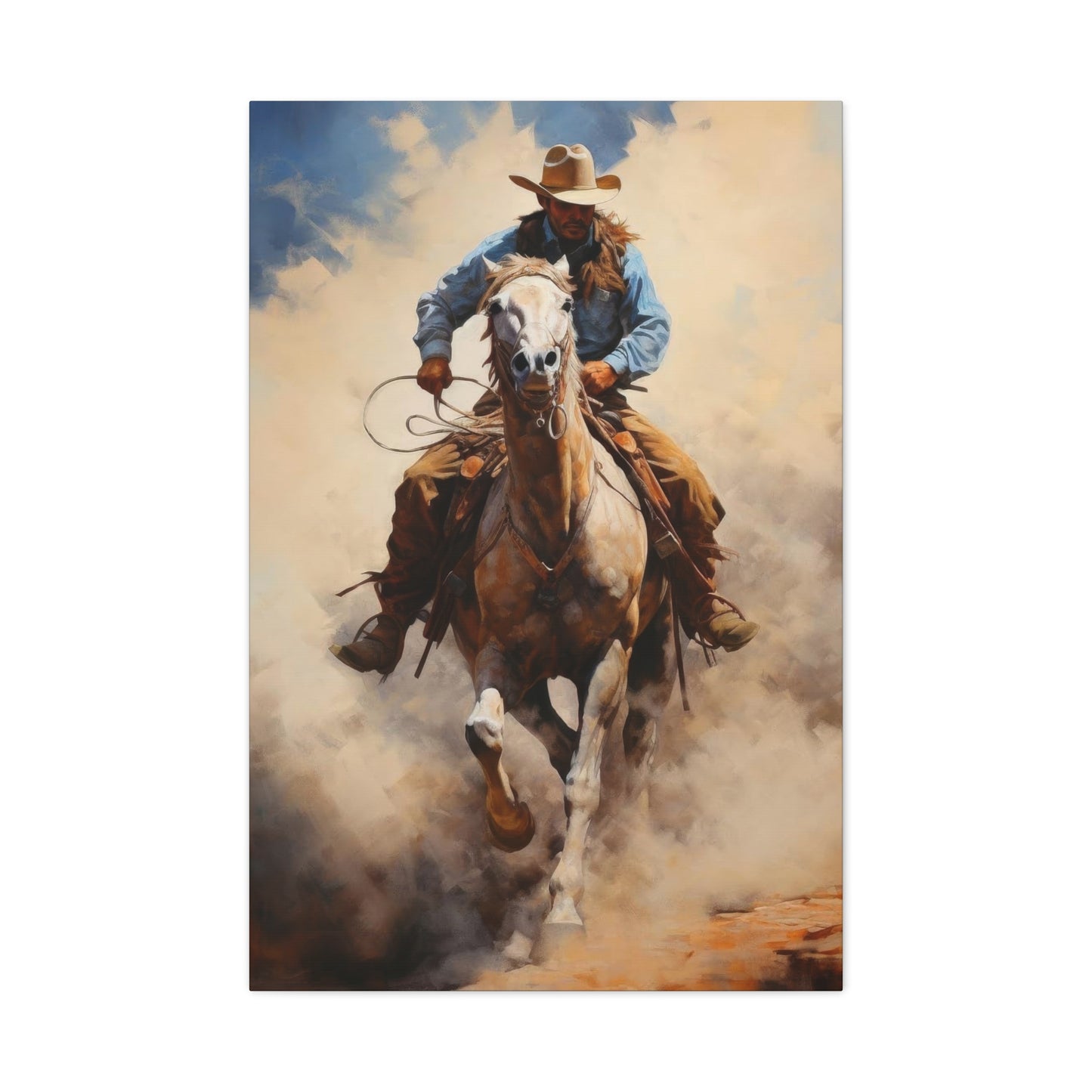 Cowboy Speeding With Horse Wall Art & Canvas Prints
