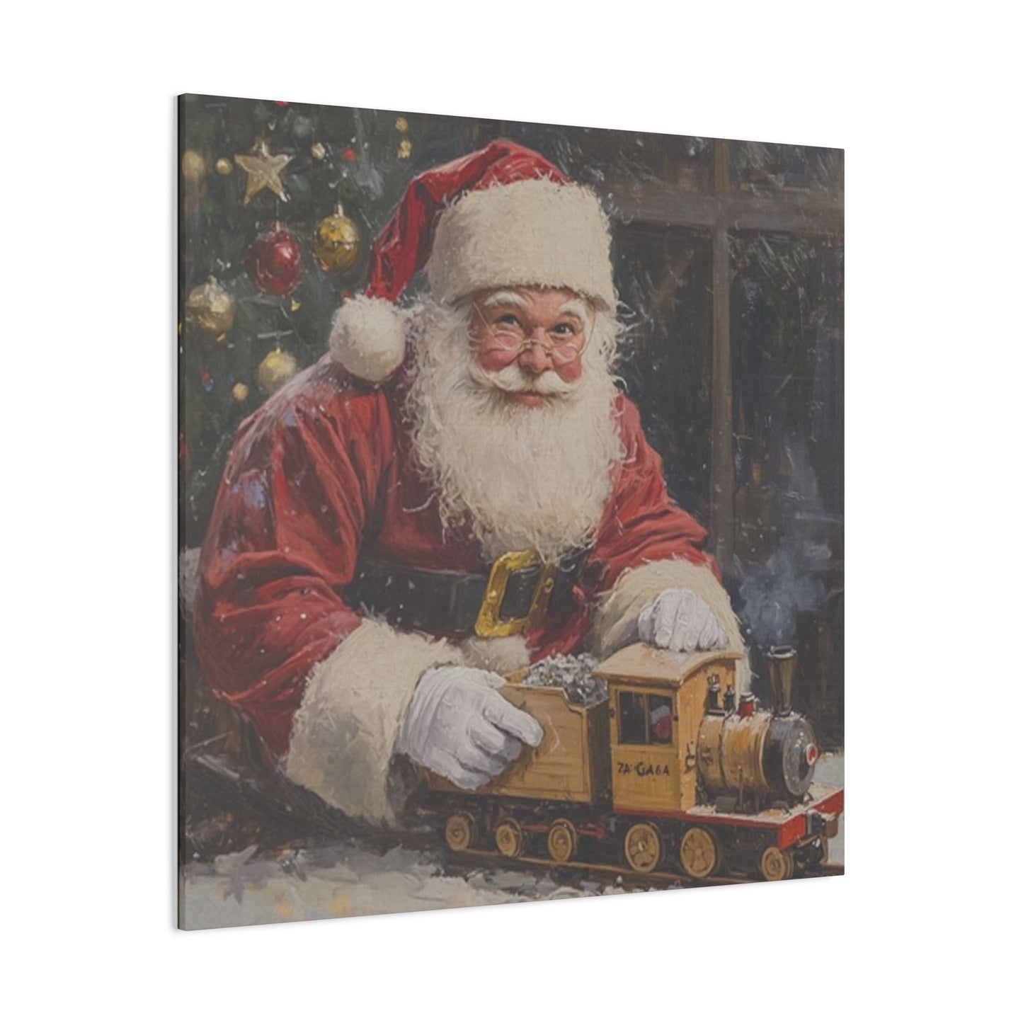 Santa With Toy Train Wall Art & Canvas Prints