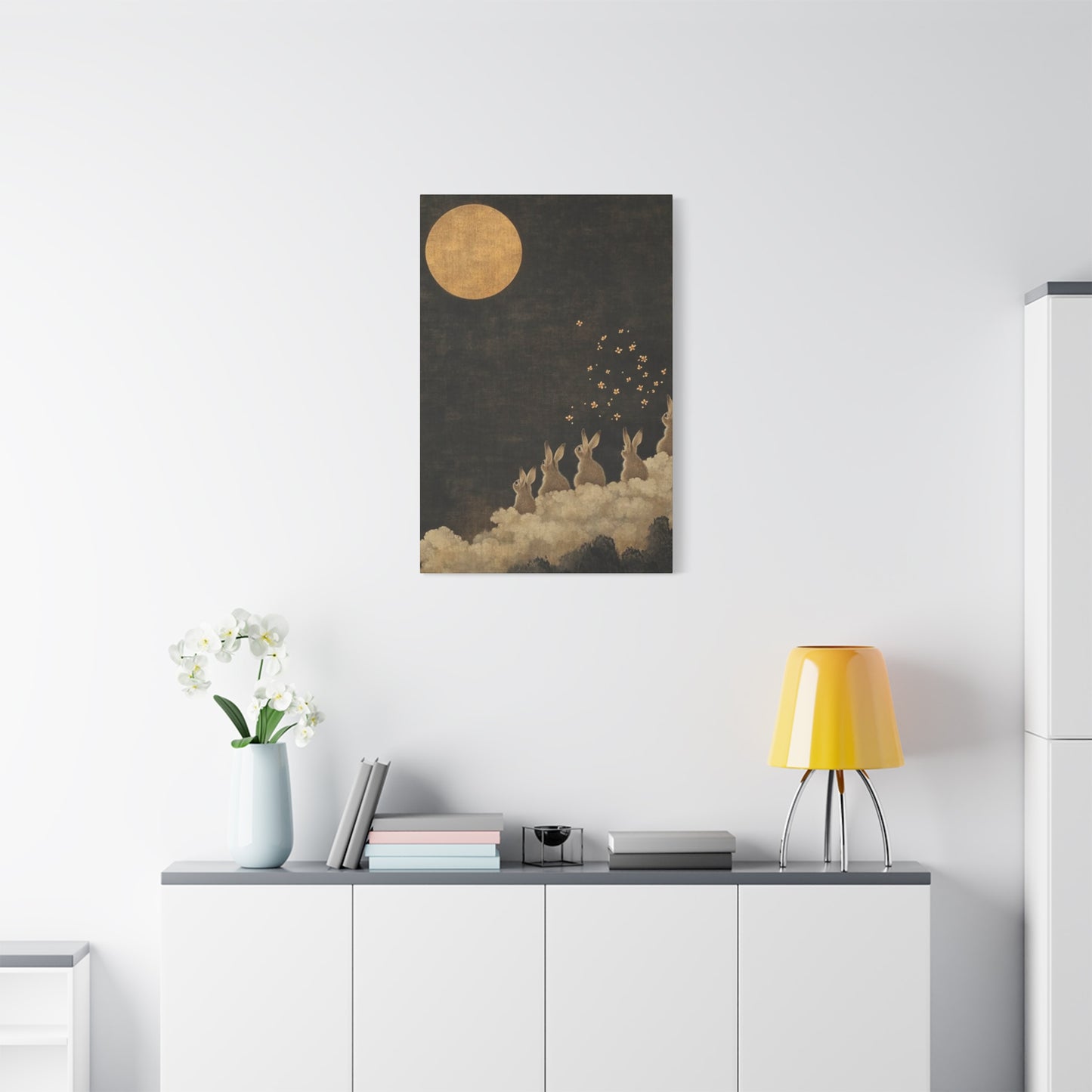 Moon & Rabbits Painting Wall Art & Canvas Prints