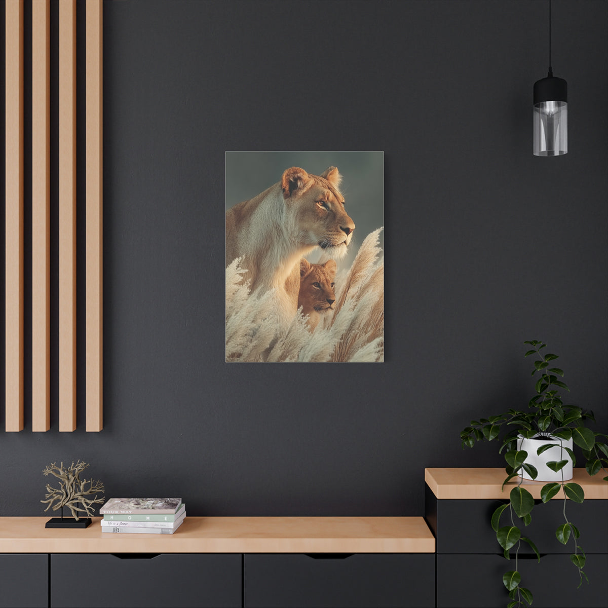 Lioness and Cub Watchful Calm Wall Art & Canvas Print