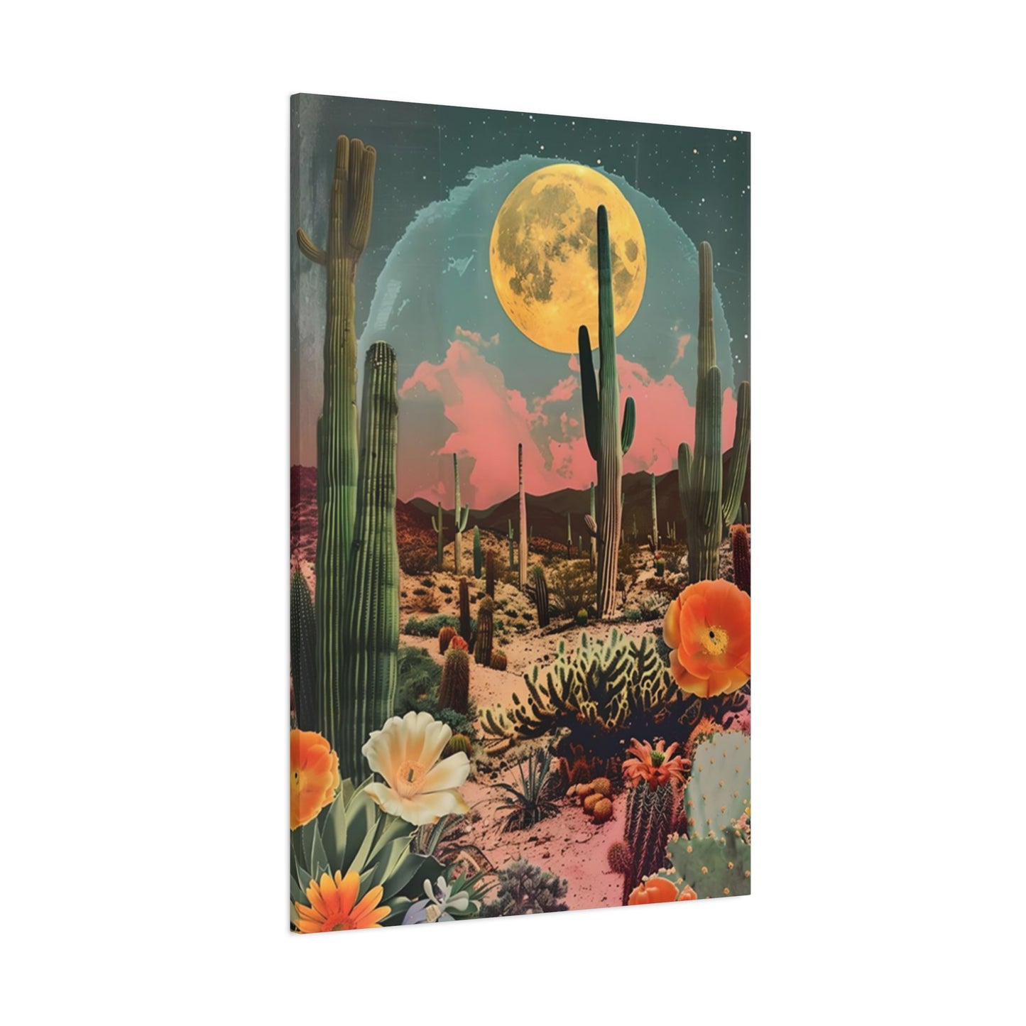 Moon Cactus And Flowers Wall Art & Canvas Prints