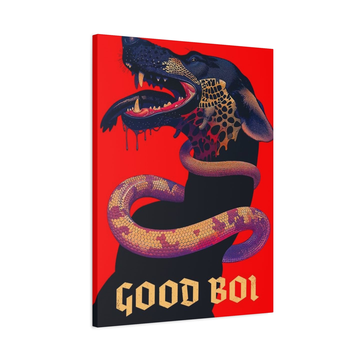 Snake On Dog Neck Wall Art & Canvas Prints