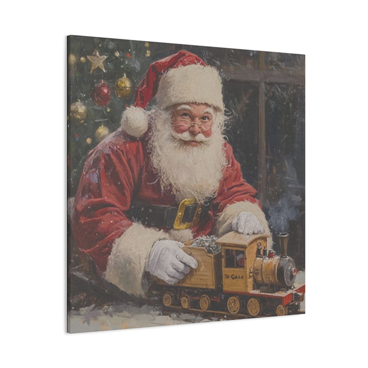 Santa With Toy Train Wall Art & Canvas Prints