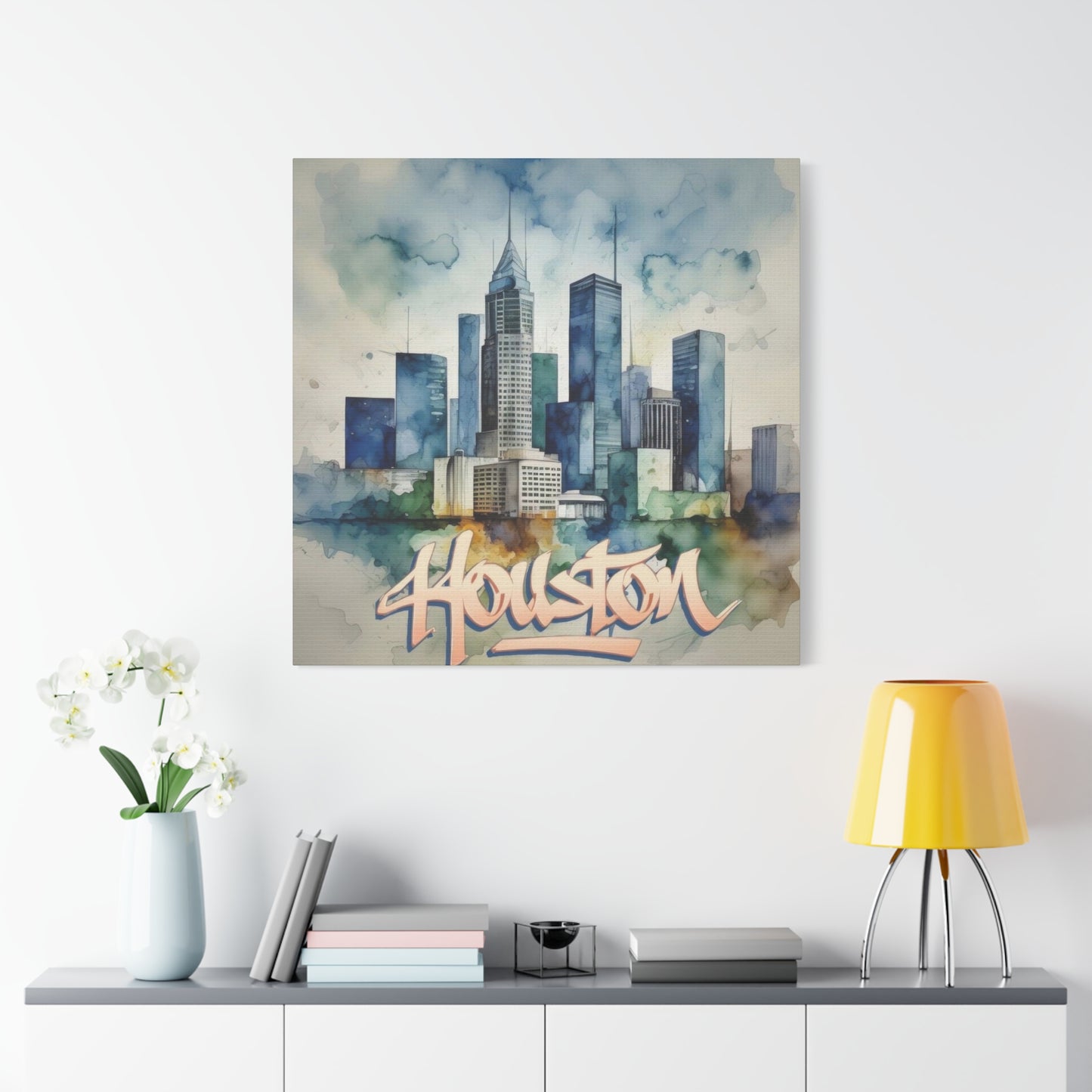Houston Skyline Watercolor Wall Art & Canvas Prints