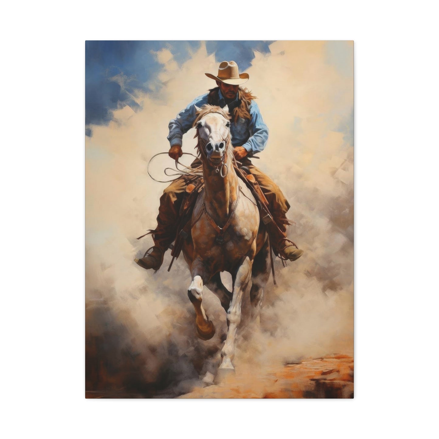 Cowboy Speeding With Horse Wall Art & Canvas Prints