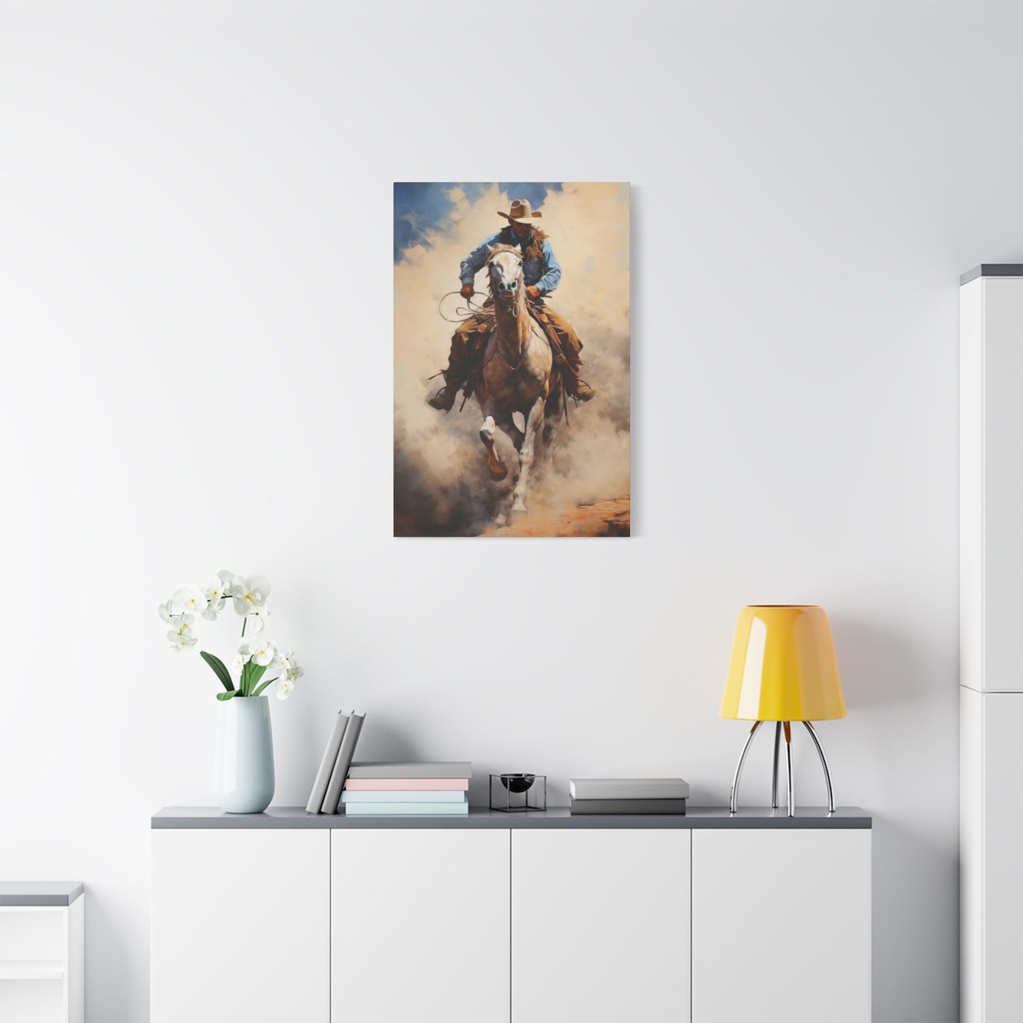 Cowboy Speeding With Horse Wall Art & Canvas Prints