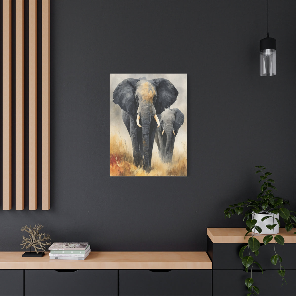 Mother and Calf Elephant Watercolor Wall Art & Canvas Print
