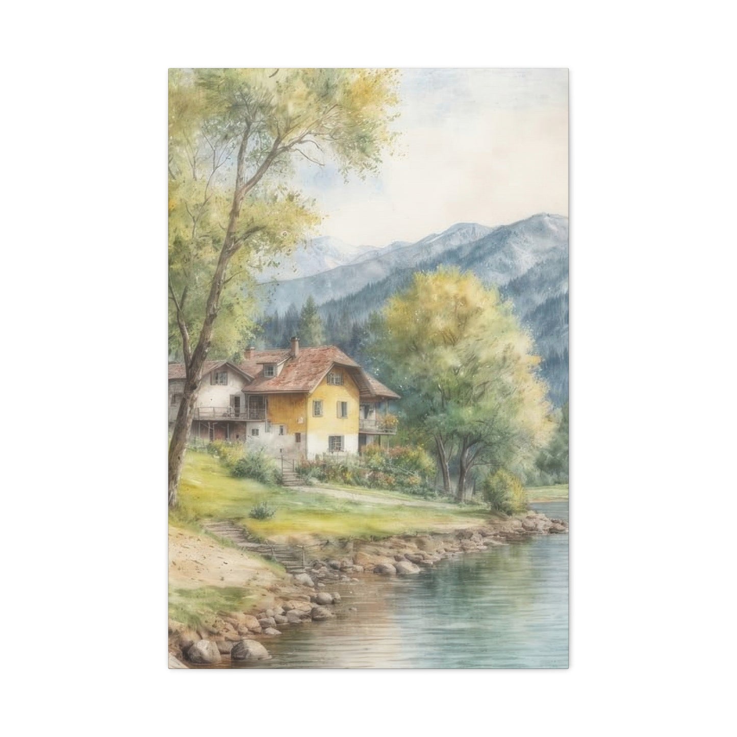 Houses By River Countryside Wall Art & Canvas Prints