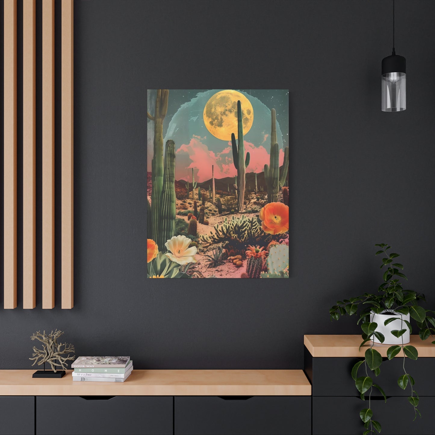 Moon Cactus And Flowers Wall Art & Canvas Prints