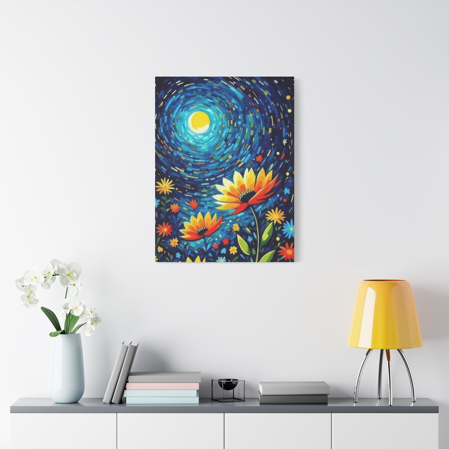 Vibrant Flowers In Moonlight Wall Art & Canvas Prints