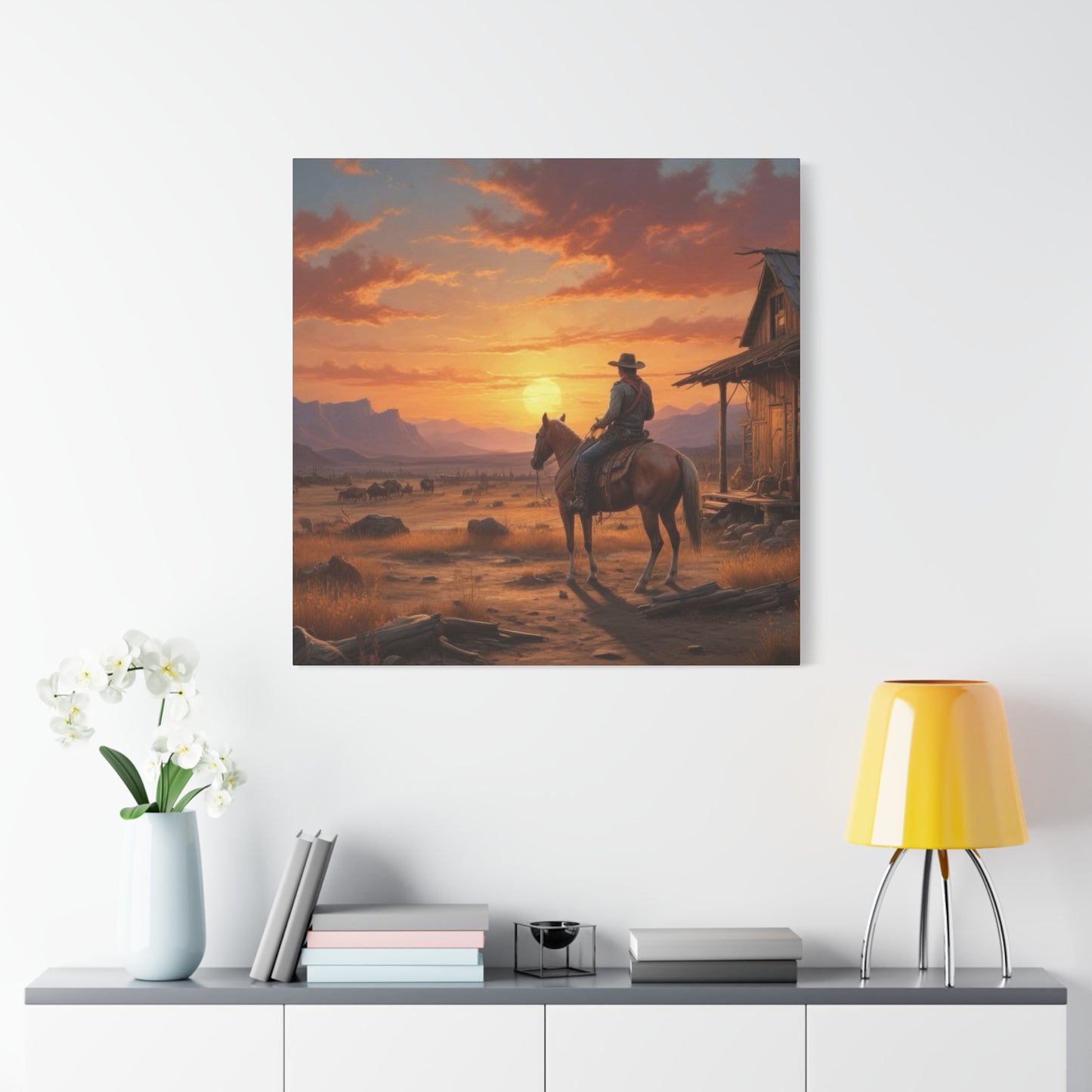 Cowboy At Sunset Wall Art & Canvas Prints