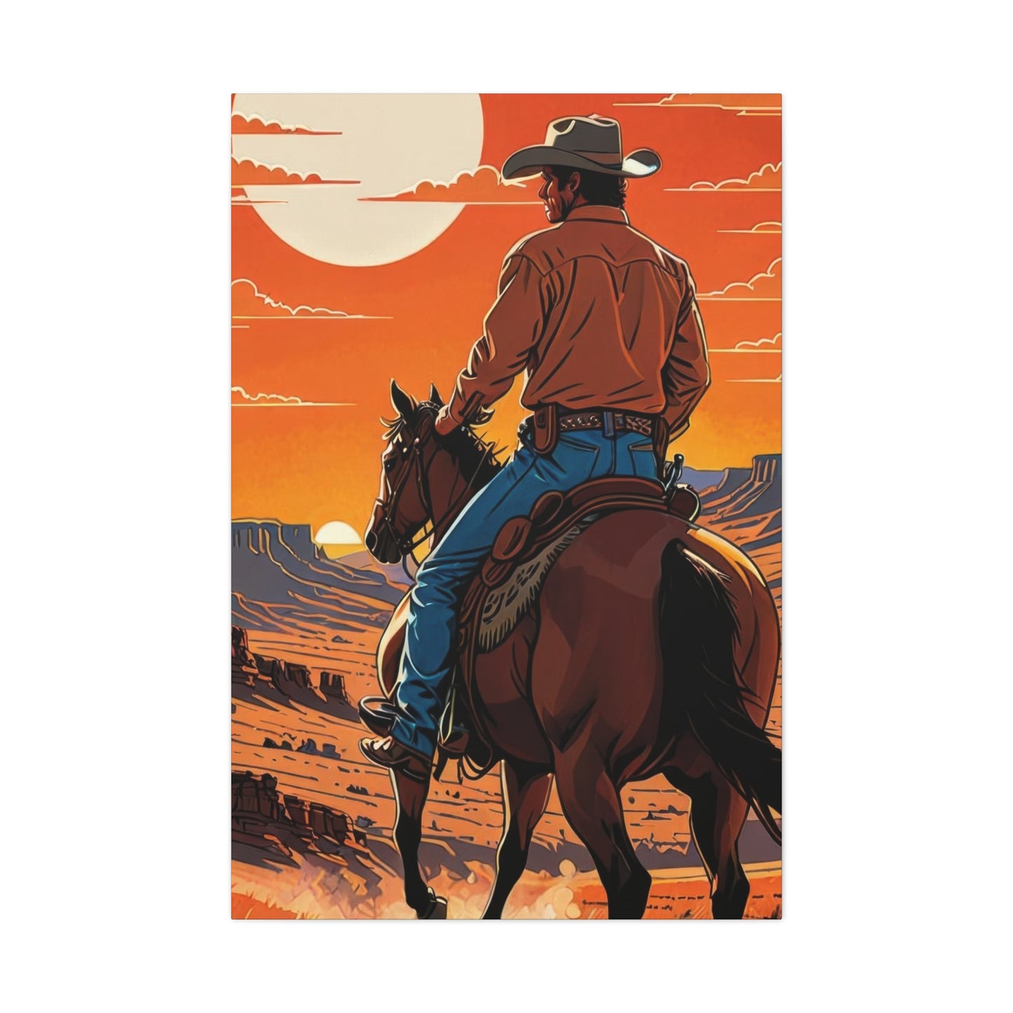 Cowboy In Sunset Wall Art & Canvas Prints