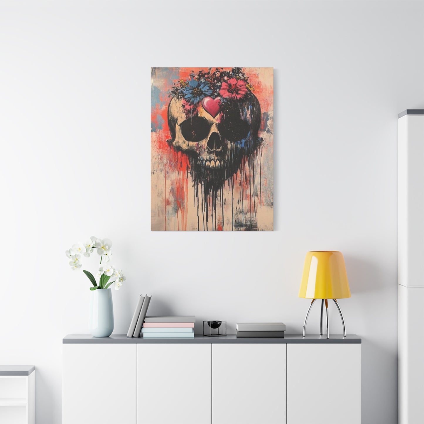Colorful Flowers On Skull Poster Wall Art & Canvas Prints