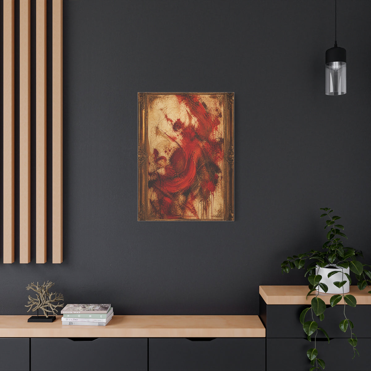 Vintage Framed Red Expressionist Painting Wall Art & Canvas Print
