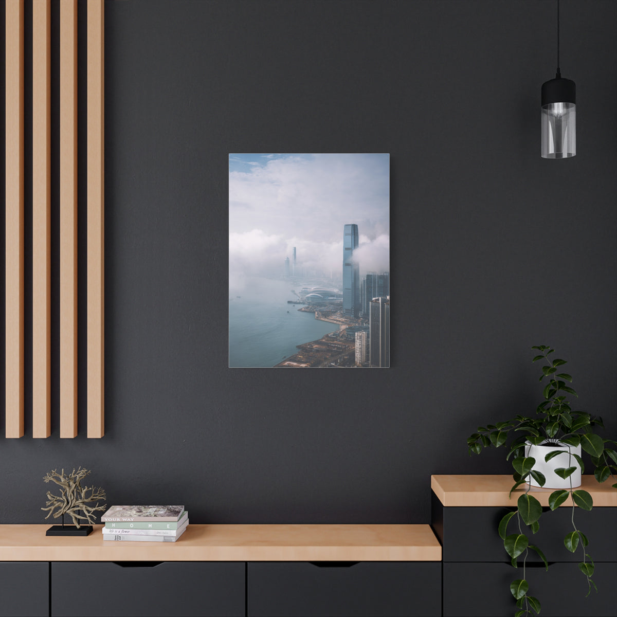 Hong Kong Foggy Harbor Skyline Wall Art & Canvas Print