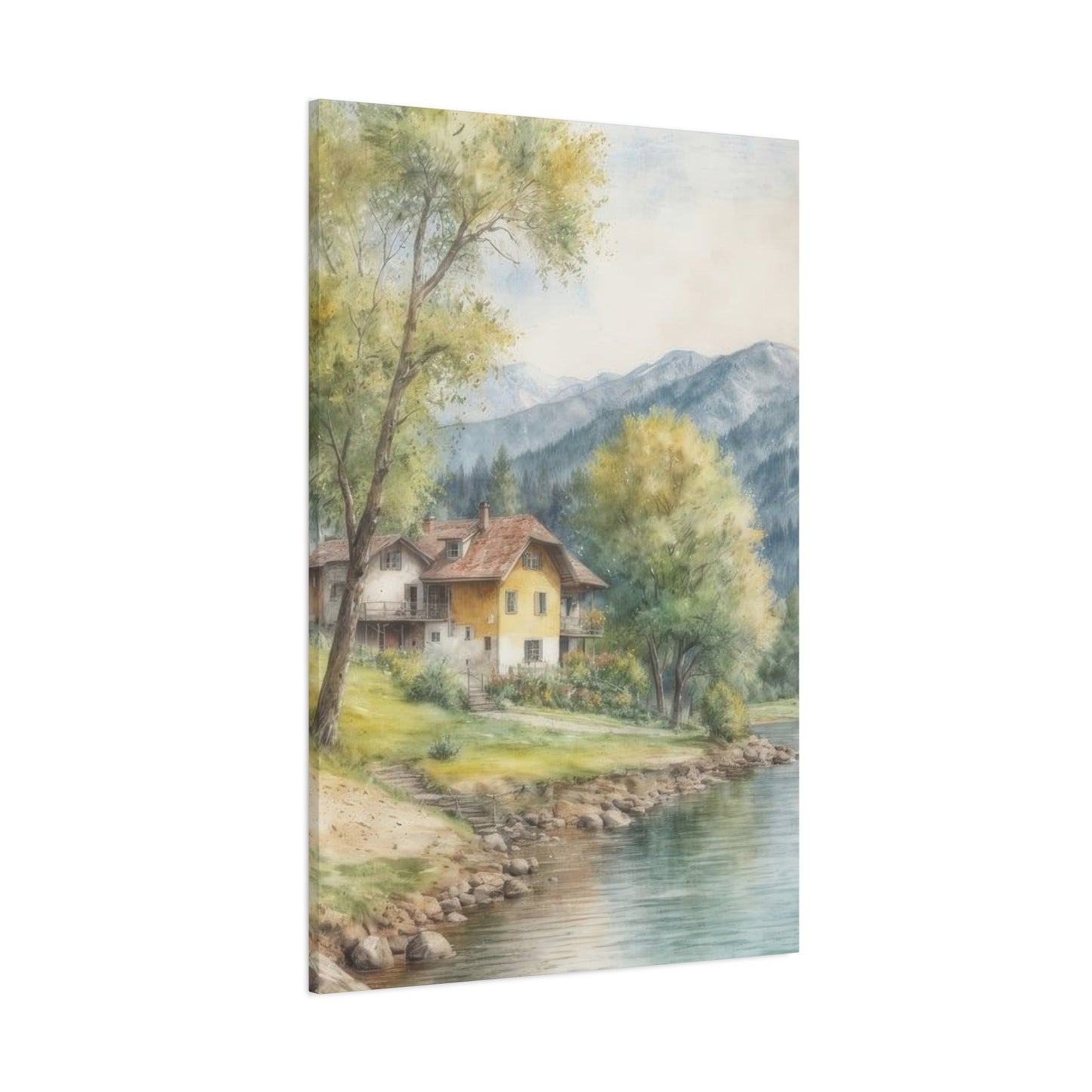 Houses By River Countryside Wall Art & Canvas Prints