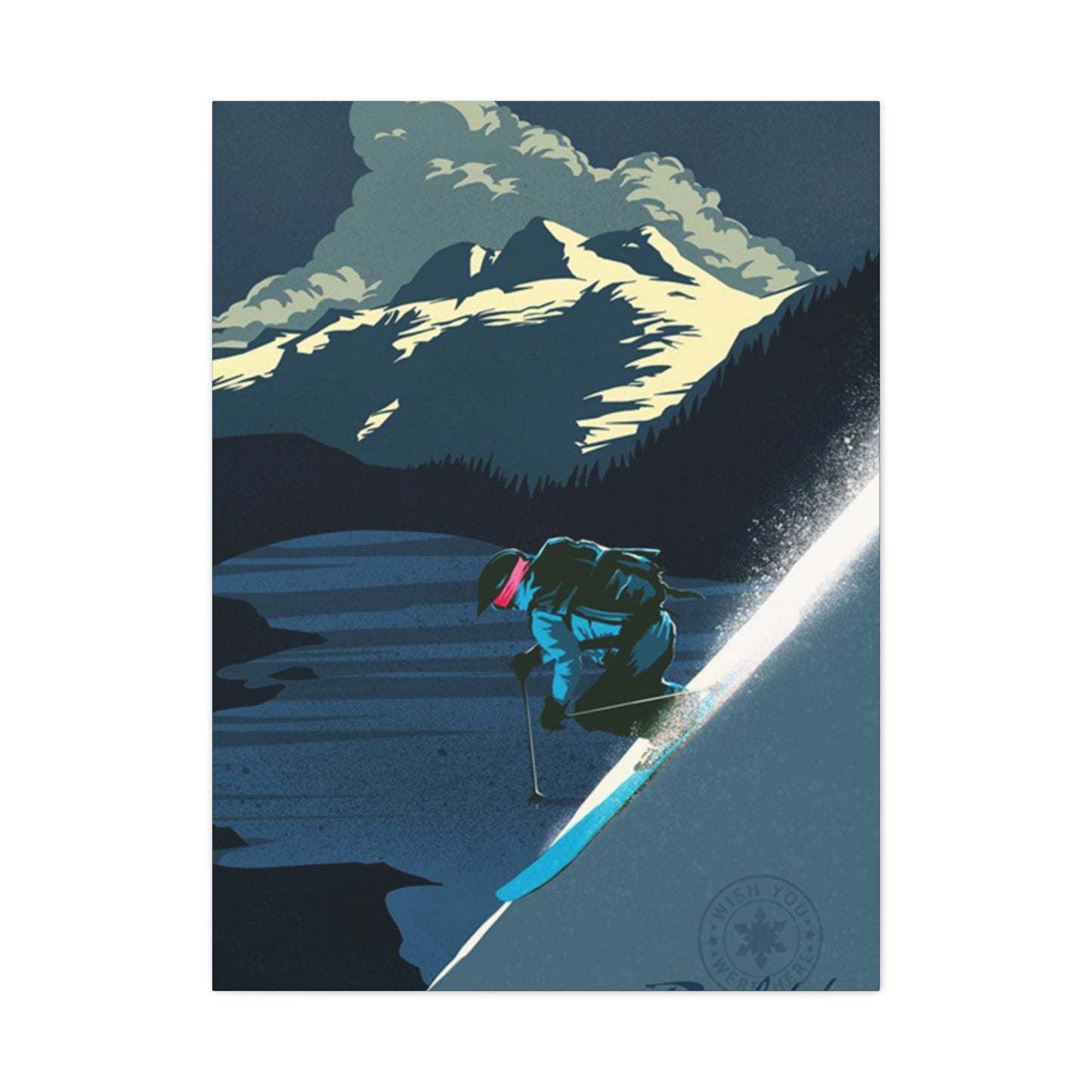 Skiing At Night Poster Wall Art & Canvas Prints