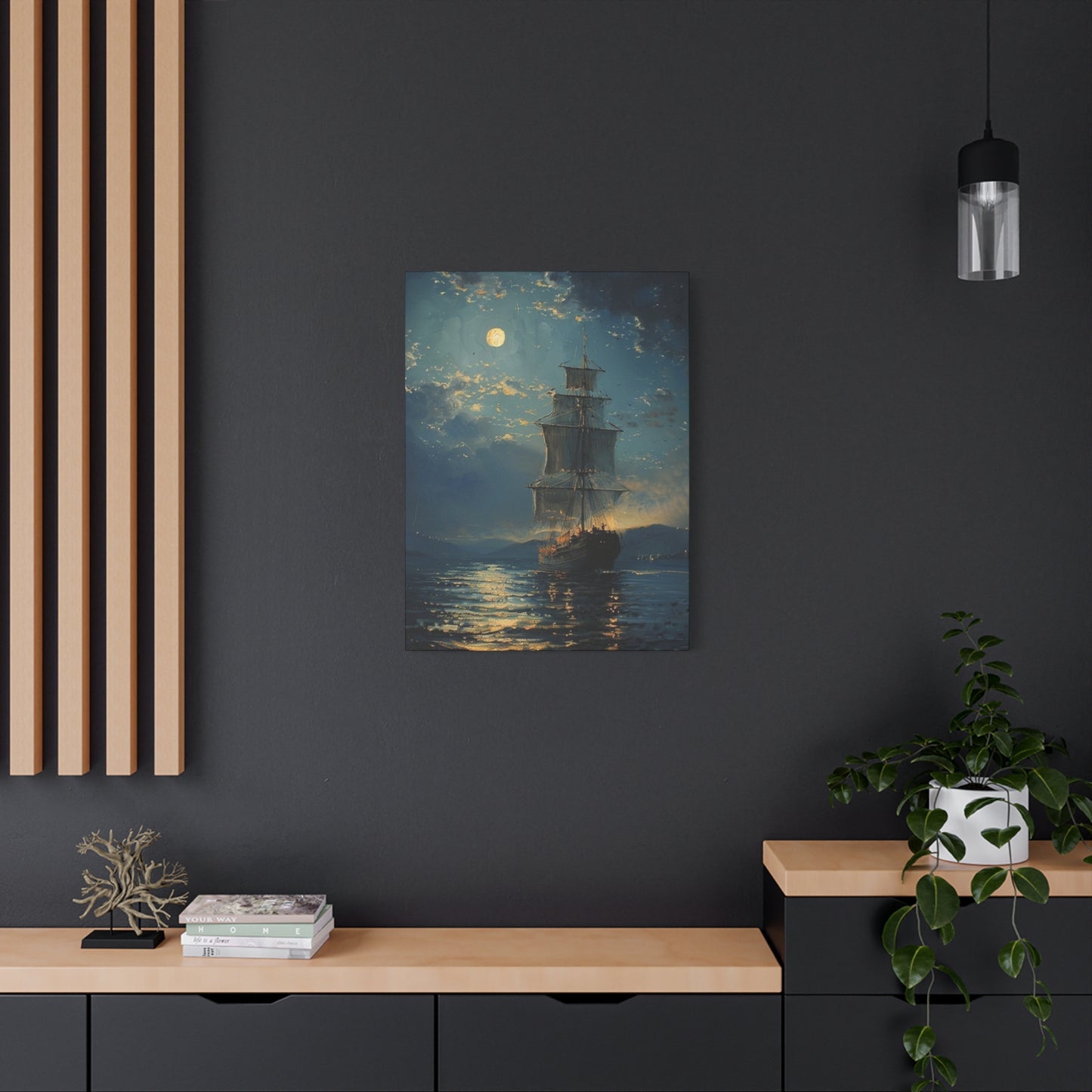 Large Ship Sailing At Night Painting Wall Art & Canvas Prints