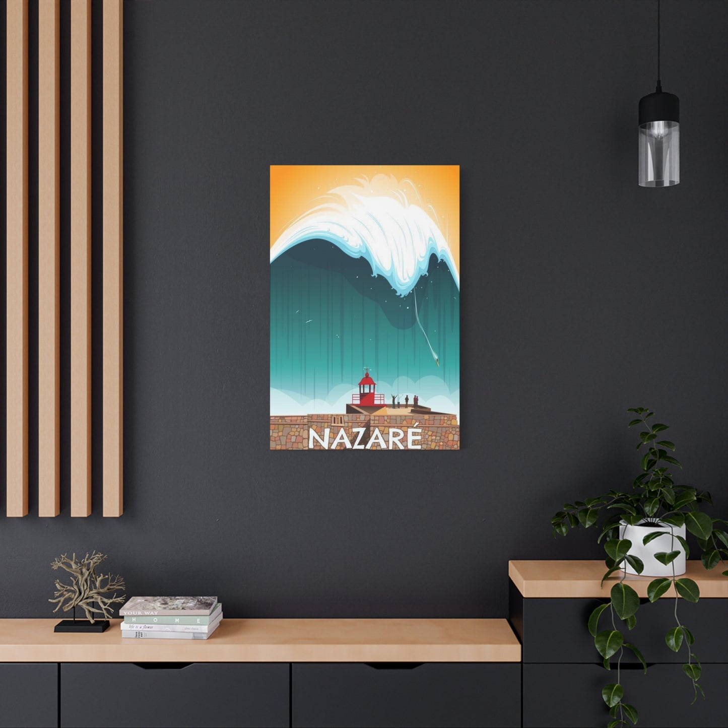 Nazare Surfing Painting Wall Art & Canvas Prints