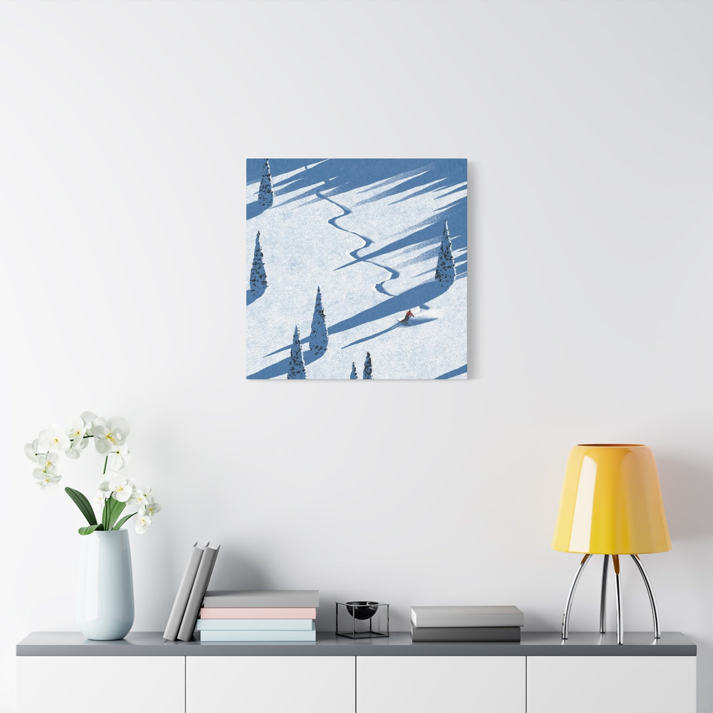 Skiing In White Snow Painting Wall Art & Canvas Prints