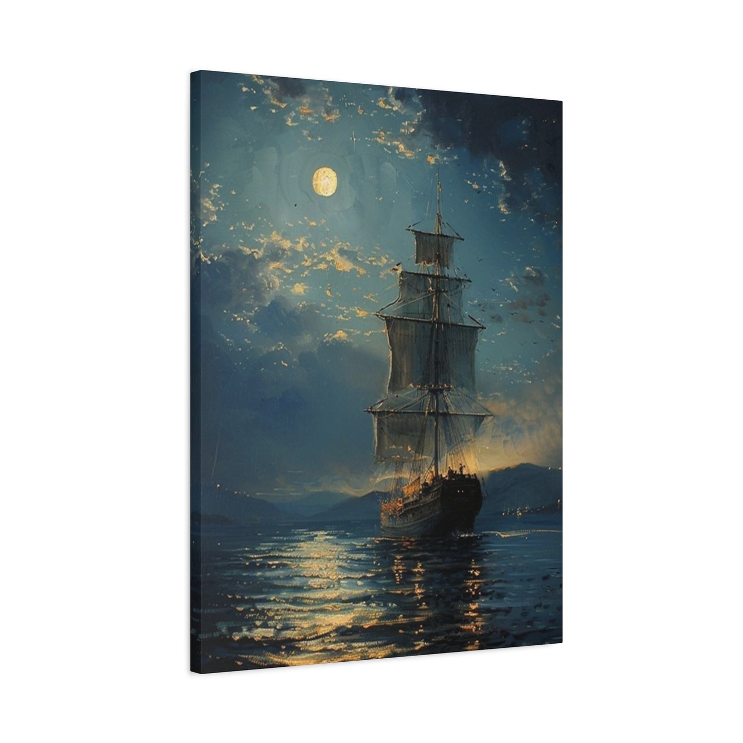 Large Ship Sailing At Night Painting Wall Art & Canvas Prints