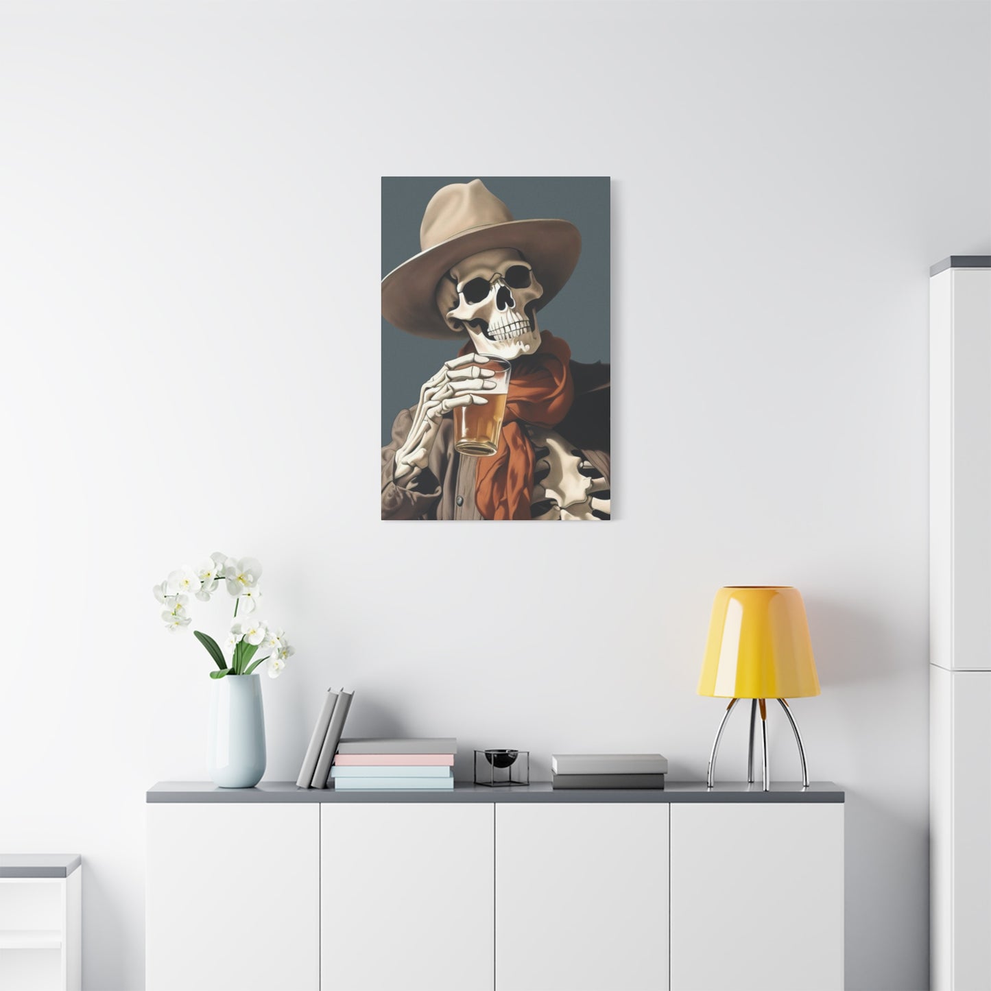 Drinking Skeleton Cowboy Wall Art & Canvas Prints