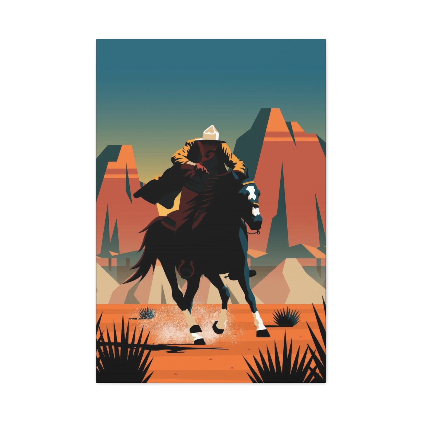 Cowboy On Galloping Horse Wall Art & Canvas Prints