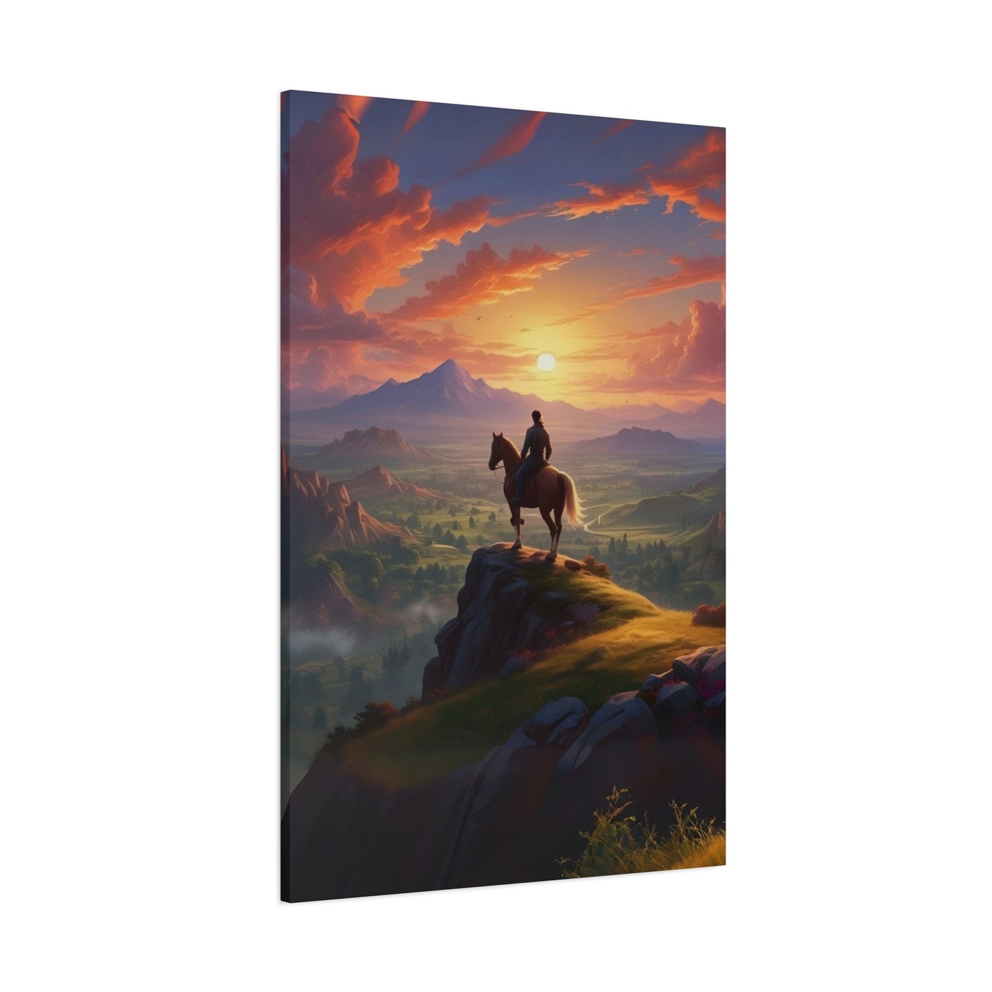 Cowboy At Hill Edge Sunset Wall Art & Canvas Prints