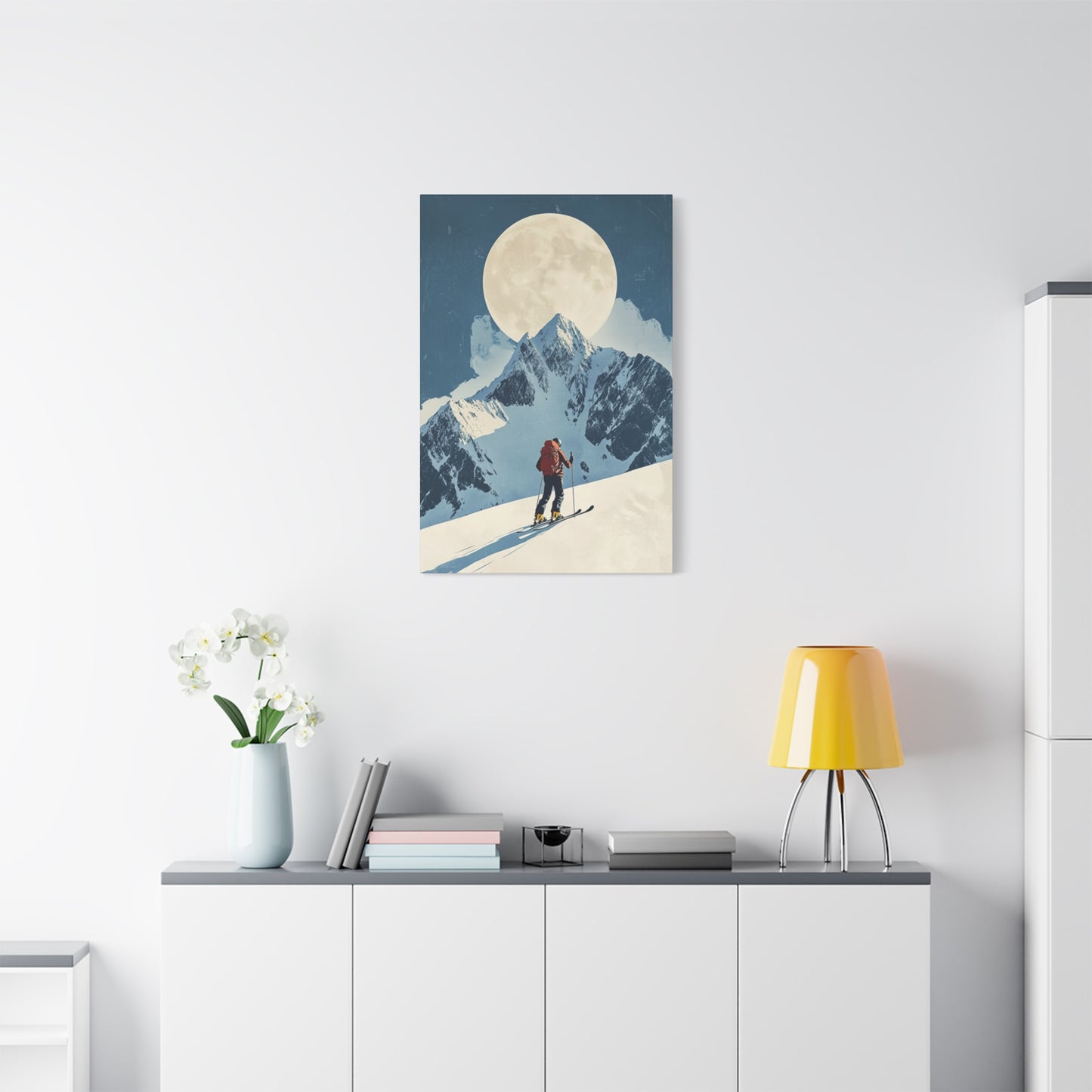 Skiing At Night With Moon Wall Art & Canvas Prints
