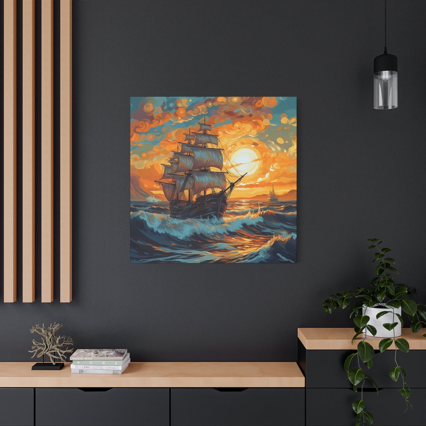 Ship Sailing During Dawn Painting Wall Art & Canvas Prints