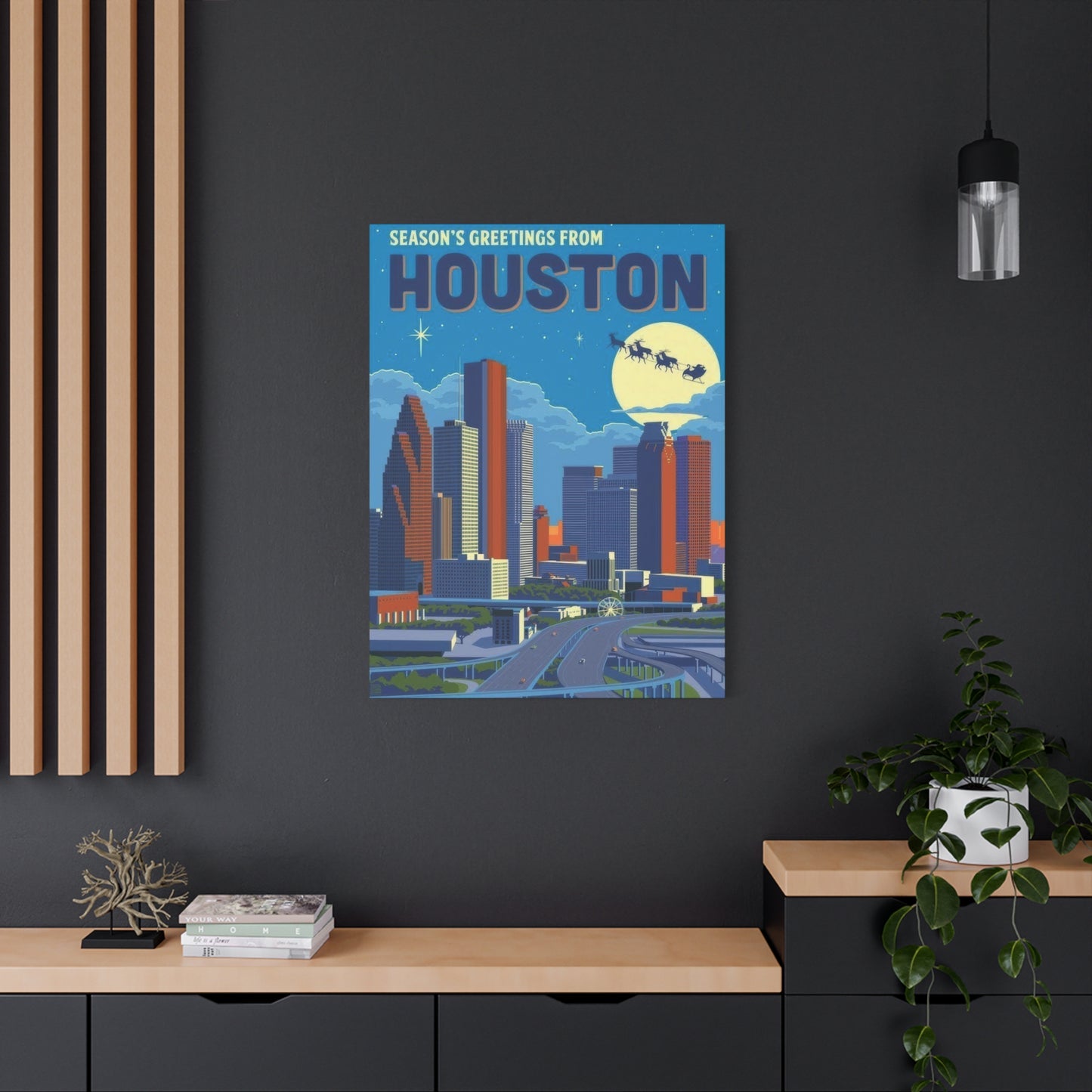 Houston Skyline Seasons Greetings Wall Art & Canvas Prints