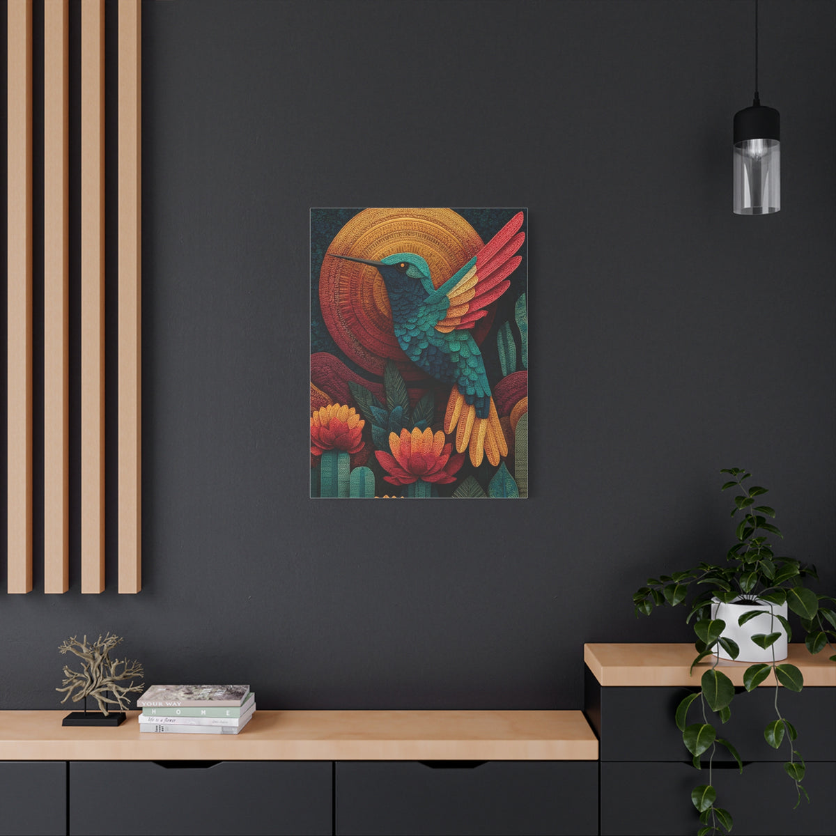 Mexican Hummingbird Sun Disc Folk Wall Art & Canvas Print