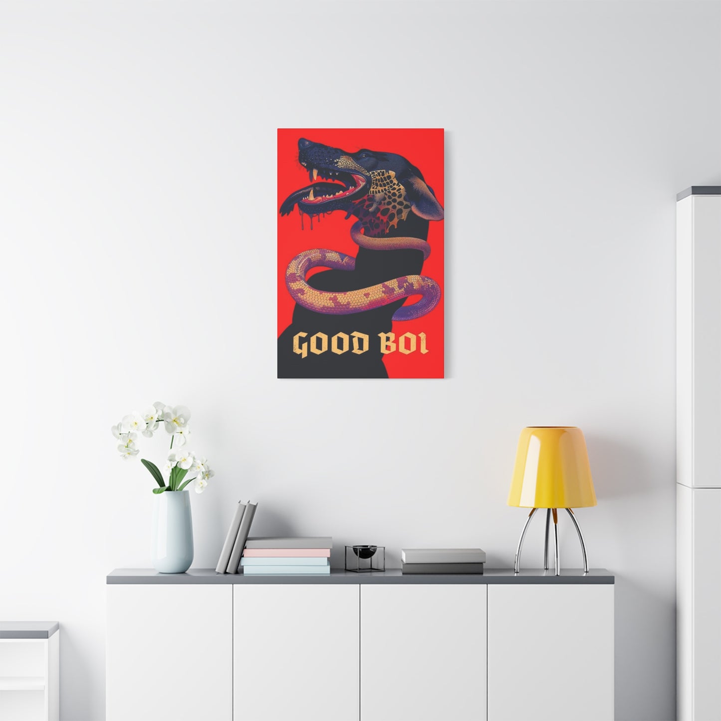 Snake On Dog Neck Wall Art & Canvas Prints