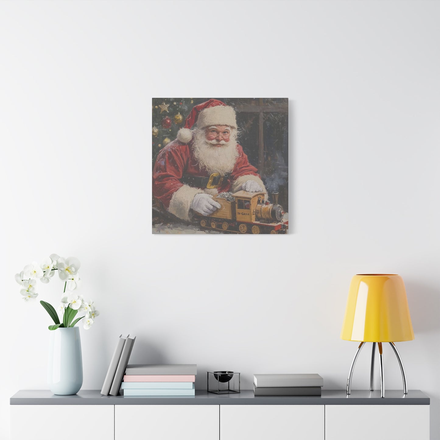 Santa With Toy Train Wall Art & Canvas Prints