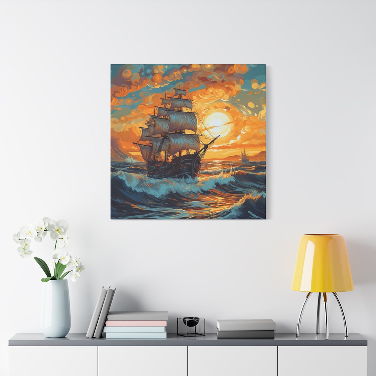 Ship Sailing During Dawn Painting Wall Art & Canvas Prints